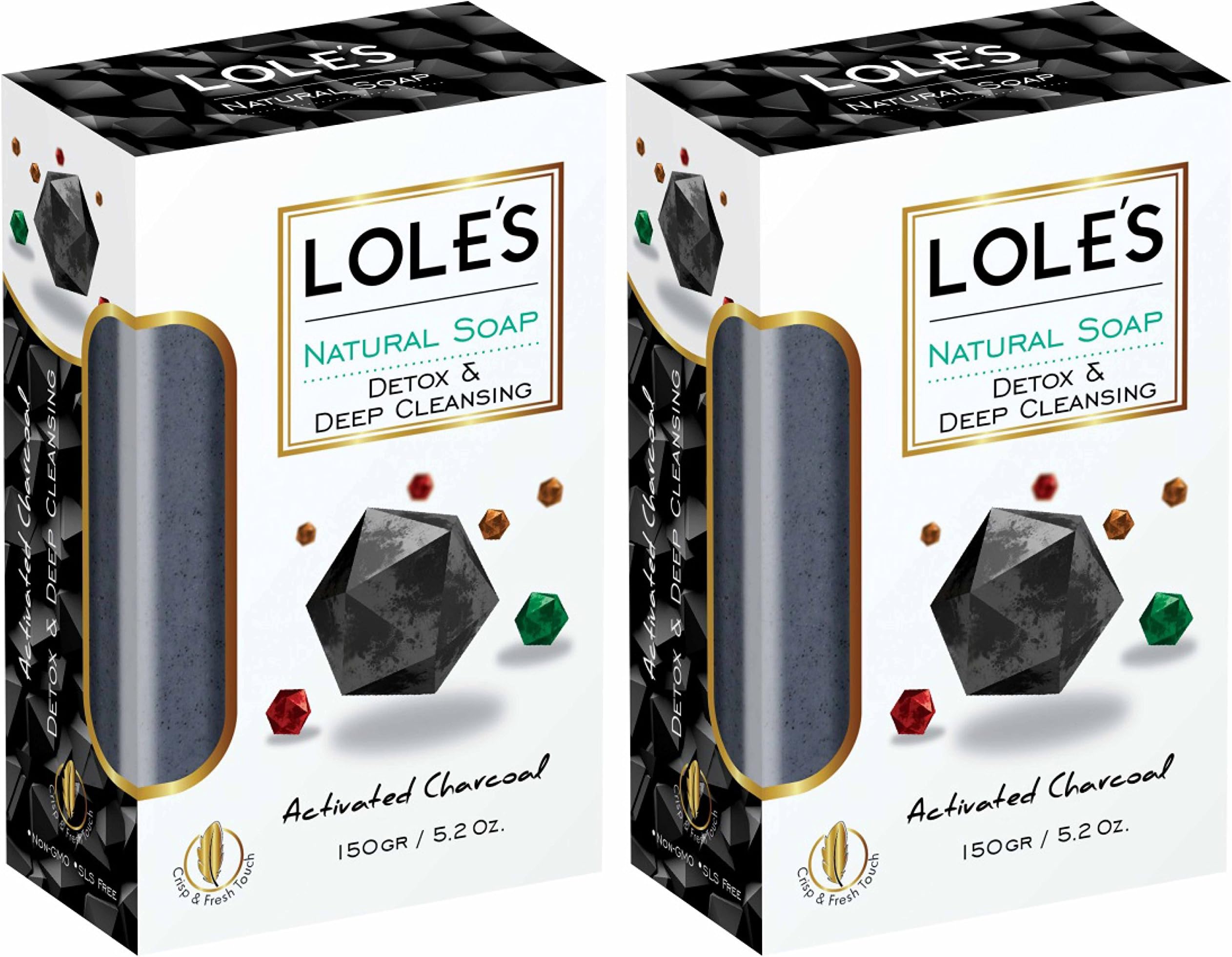 Loles Activated Charcoal Soap - Acne management - 2x150g pack - All Natural Vegan – enriched with Shea Butter and Olive Oil, Detox and Deep Cleansing - ACTIVATED CHARCOAL SOAP