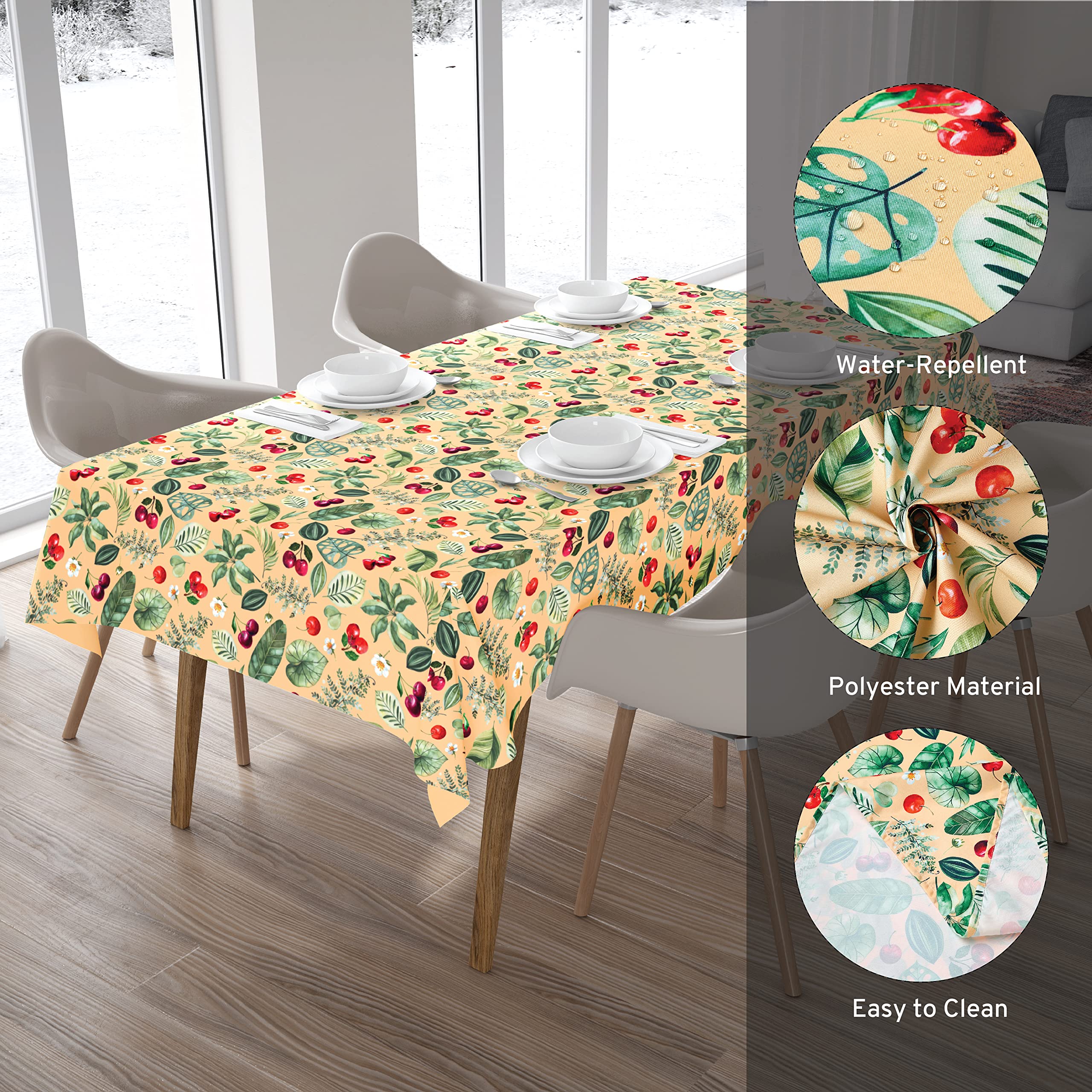 Encasa XO Polyester Printed Tablecloth, Twill Fabric Table Cover, Water Repllelant - Image 2