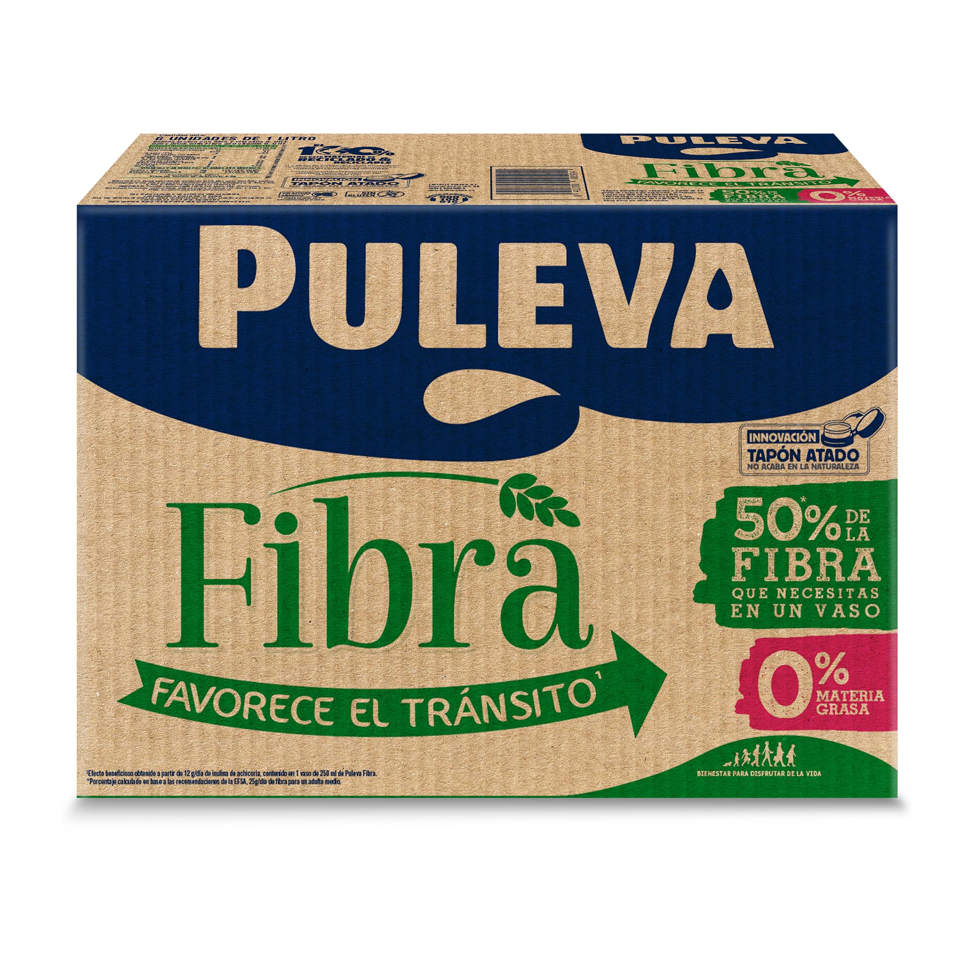 Puleva Leche con Fibra de Achicoria y Avena, Bebida Láctea, Pack 6 x 1 Litro