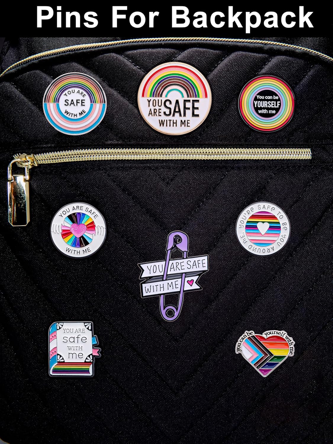 8-Pack LGBTQ+ Safe Space Enamel Pins Set – Rainbow Progress Pride Metal Lapel Pins with You Are Safe With Me Quotes – Collectible Gifts for Allies and Teachers - Image 5