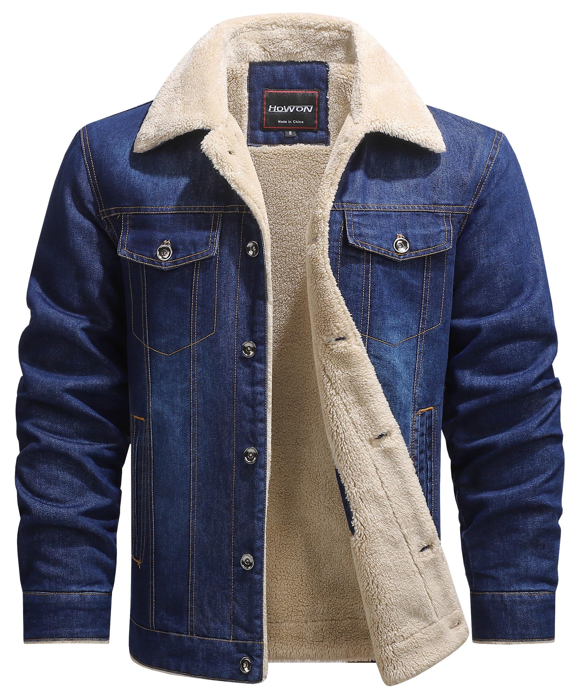 HOW'ON Men's Denim Jacket Winter Thicken Warm Jean Jackets Coats