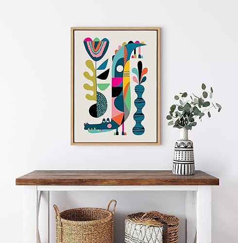 Miniatura 4 de Kate and Laurel Sylvie - Lienzo enmarcado de cocodrilo de mediados de siglo por Rachel Lee de la pared de mis sueños, 18 x 24 pulgadas, natural,