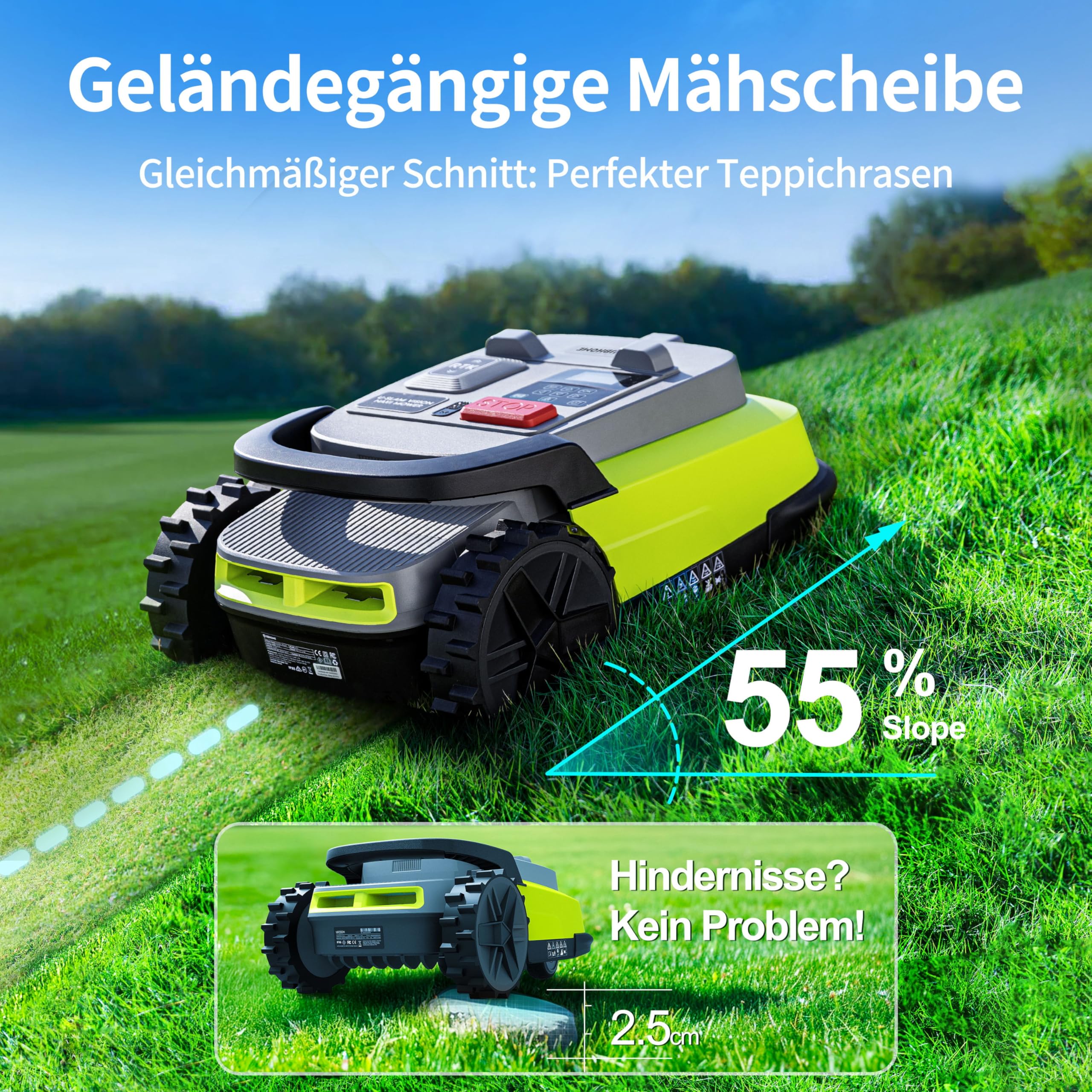 M10 Robot Cortacésped Perimetral sin Cables, Navegación Inteligente, para Jardines hasta 1000 m², Evitación de obstáculos, Control por aplicación, Pendiente del 55%