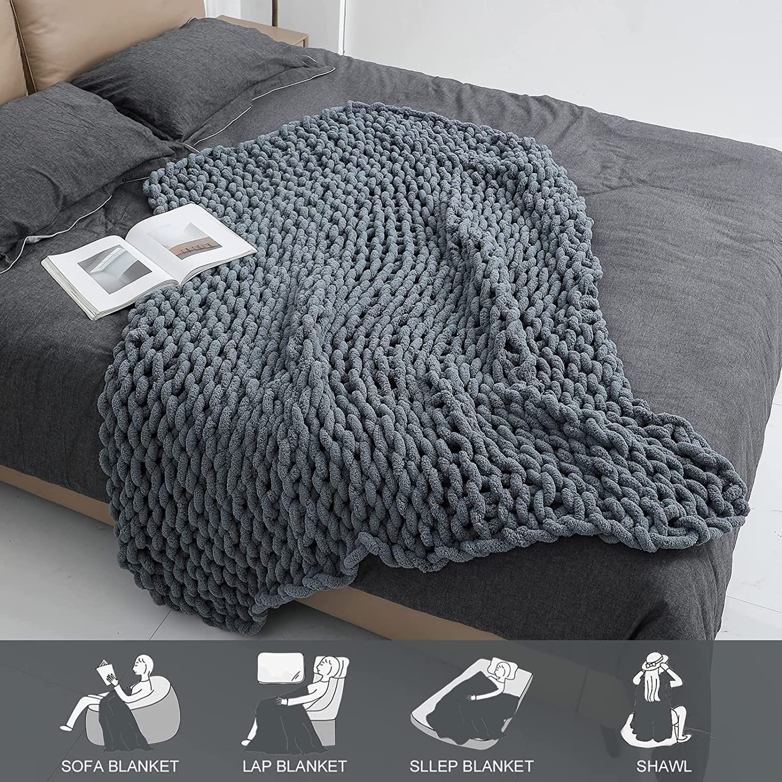 Coperta a Maglia Grossa Coperta in ciniglia Fatta a Mano Morbida ciniglia Coperta a Maglia Larga per Divano da Camera da Letto