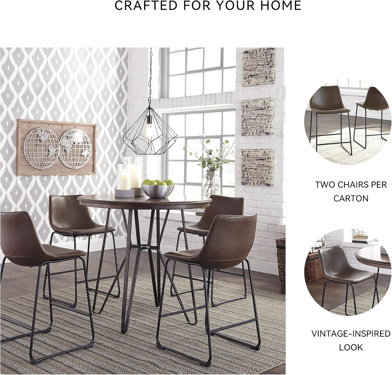 Signature Design by Ashley Centiar 24" Counter Height Modern Bucket Barstool 2 Count, Brown