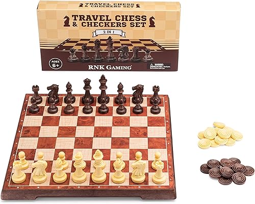 RNK Gaming Juego de ajedrez magnético de viaje con damas y tabla plegable RNK Gaming Juego de ajedrez magnético de viaje con damas y tabla plegable