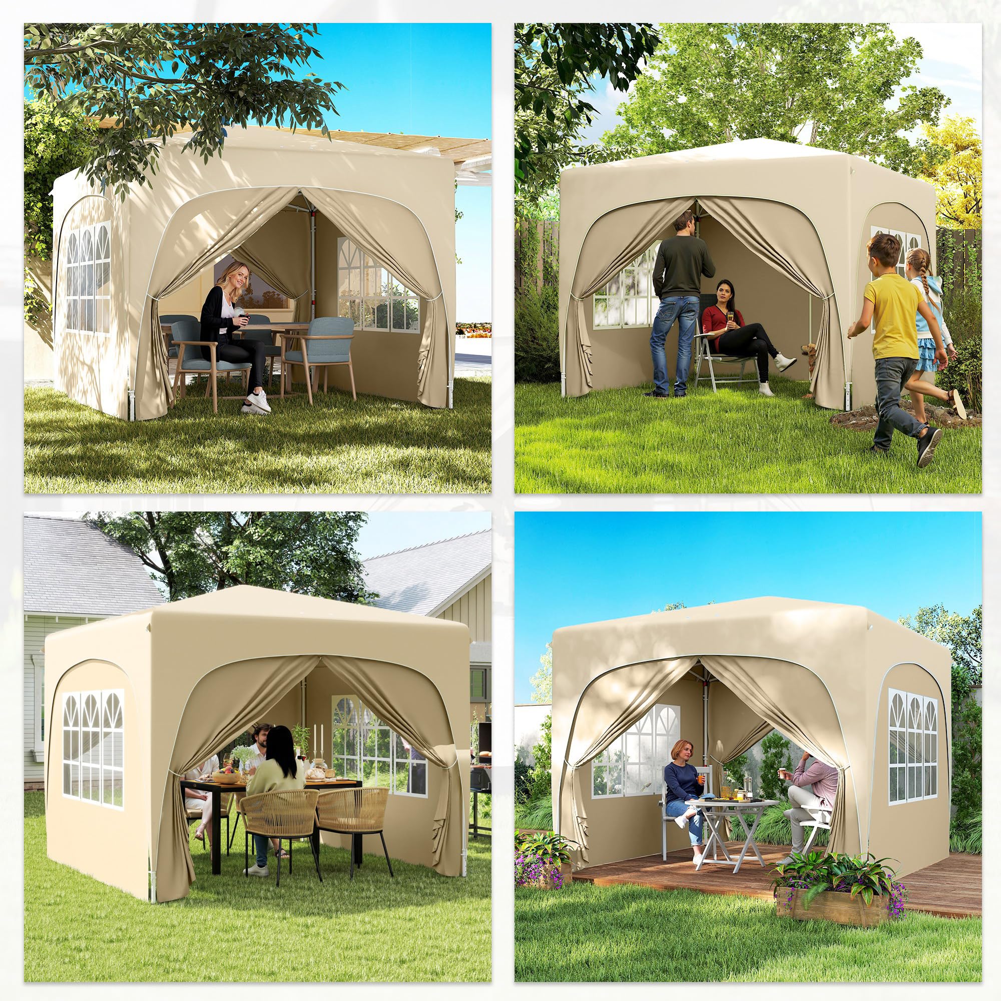 Outsunny Tonnelle de Jardin Exterieur 3 x 3 m Pop Up Pliante Sable | Hauteur Réglable, Sac de Transport Inclus, Protection UPF50+, Barnum Pliant, Camping, Festival, Patio