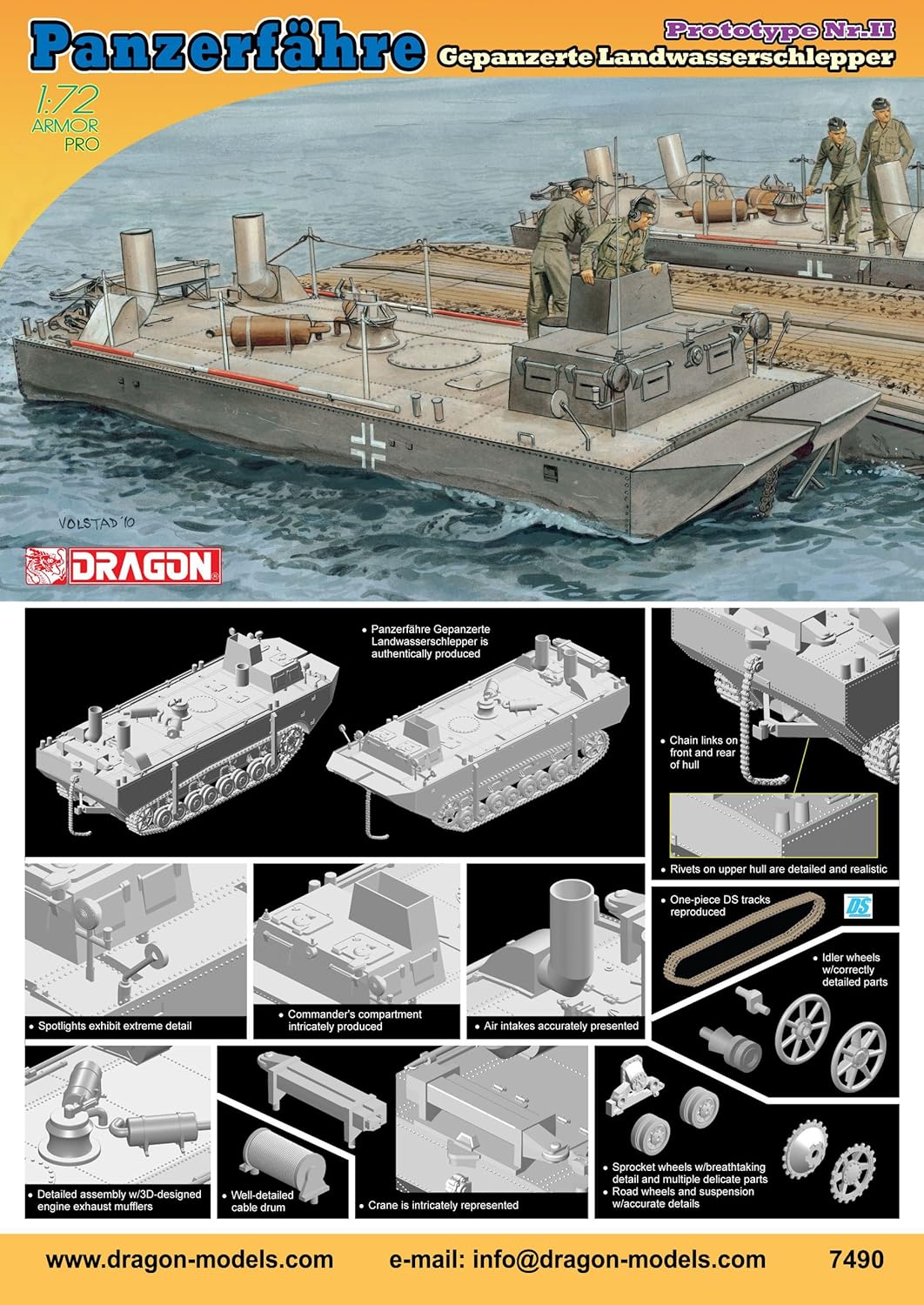 Dragon Models Panzerfahre Gepanzerte Landwasserschlepper Prototype Nr.II Tank Model Building Kit, 1:72 Scale