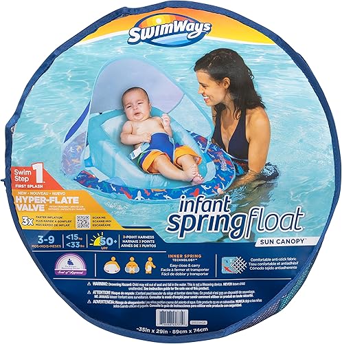 SwimWays SwimWays 6067827 - Flotador de primavera para bebé con toldo ajustable, tiburón azul
