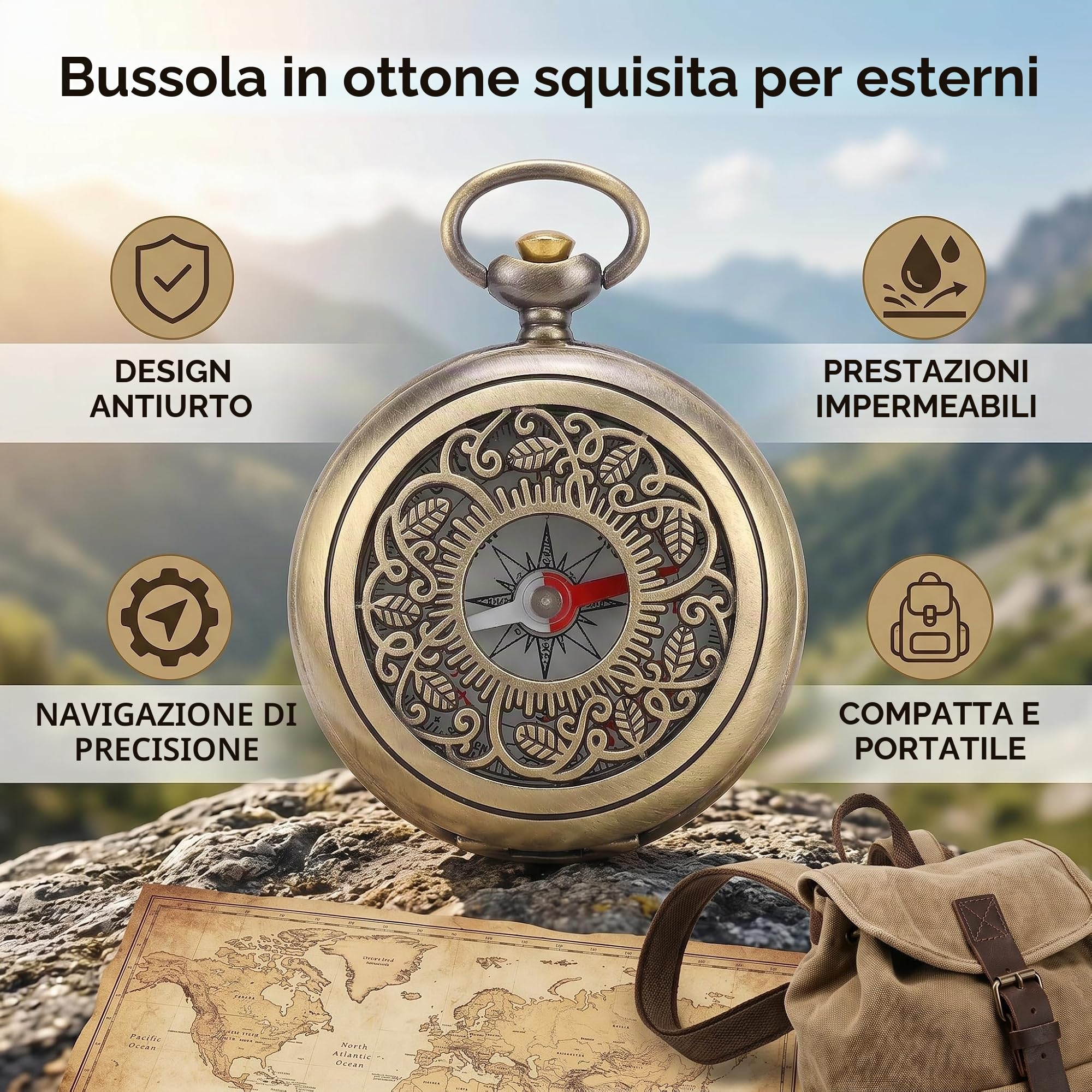 Bussola da Escursionismo, Durevoli Strumenti di Sopravvivenza in Campeggio Cavi in ​​​​ottone Impermeabili Antiurto per la Navigazione All'aperto