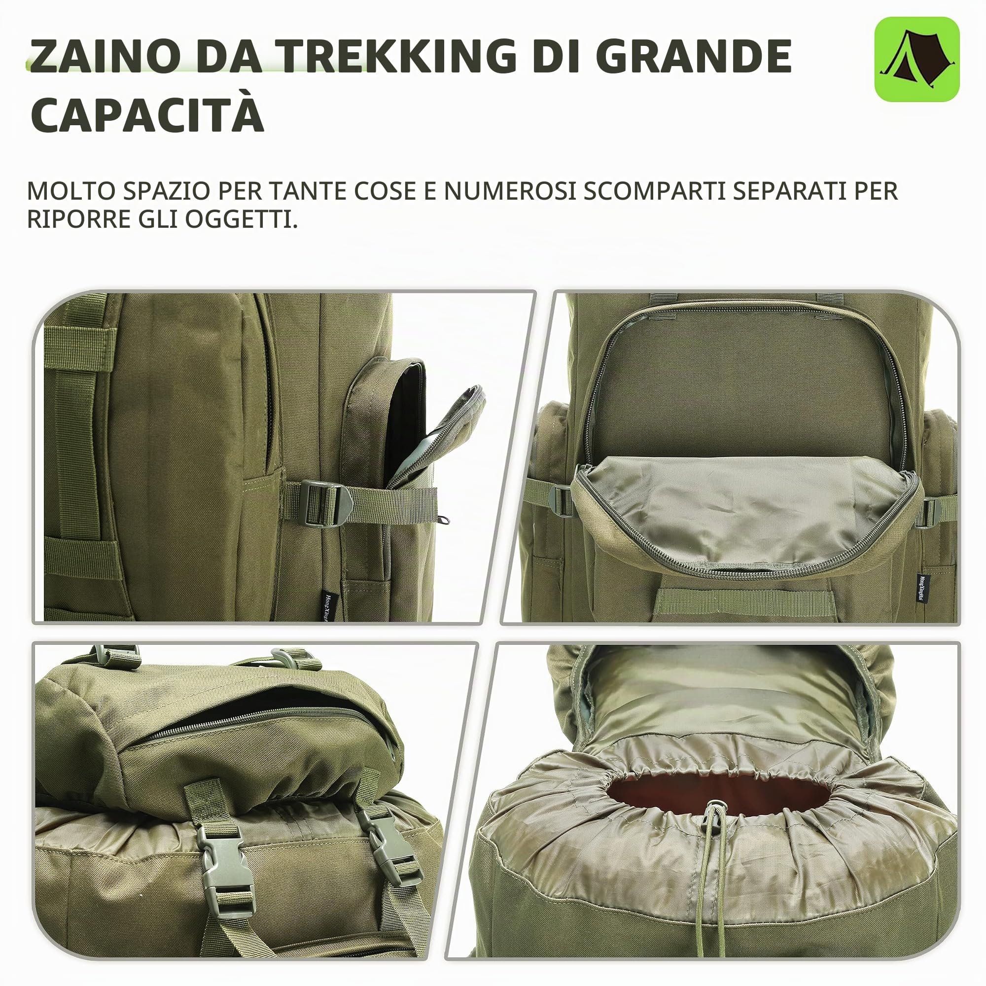 Zaino da campeggio da 100 l, zaino tattico militare Molle, zaino da trekking leggero impermeabile