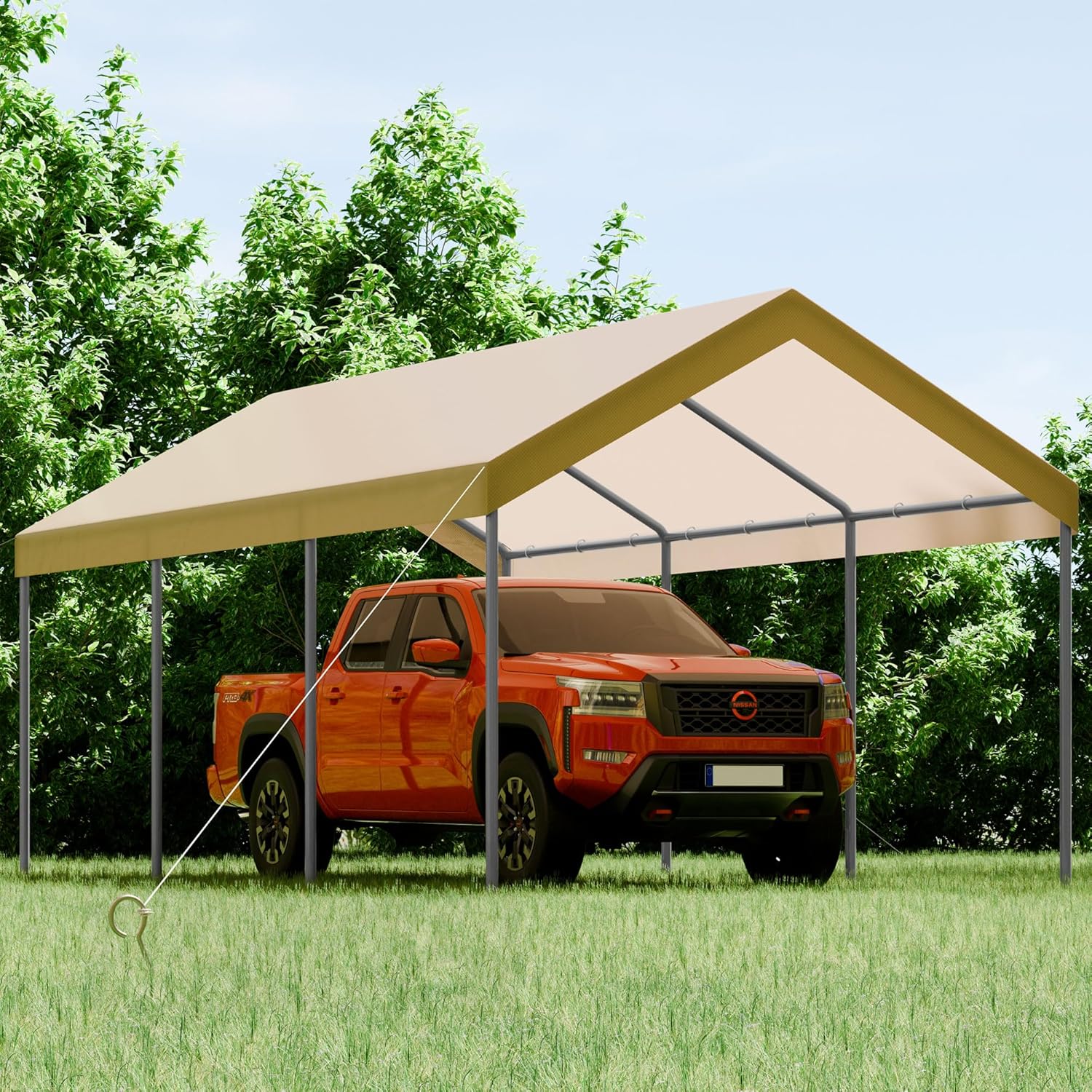 Shintenchi 10x20ft Heavy Duty Carport with UV Resistant Canopy, Powder-Coated Steel Frame, Easy to Assemble Portable Garage, Stable Carport for Car, Bike, Camp, Outdoor Storage (Gray) Shintenchi 10x20ft Heavy Duty Carport with UV Resistant Canopy, Powder-Coated Steel Frame, Easy to Assemble Portable Garage, Stable Carport for Car, Bike, Camp, Outdoor Storage (Gray)