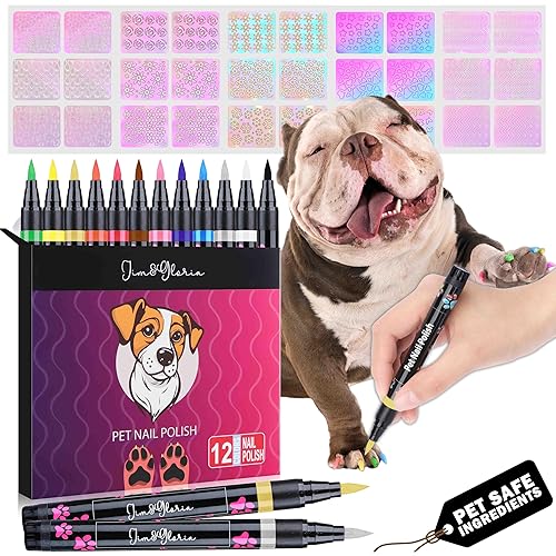 Jim&Gloria Esmalte de uñas para perros de secado rápido, accesorios seguros para mascotas, uñas oscuras o claras, sin olor, kit de aseo para