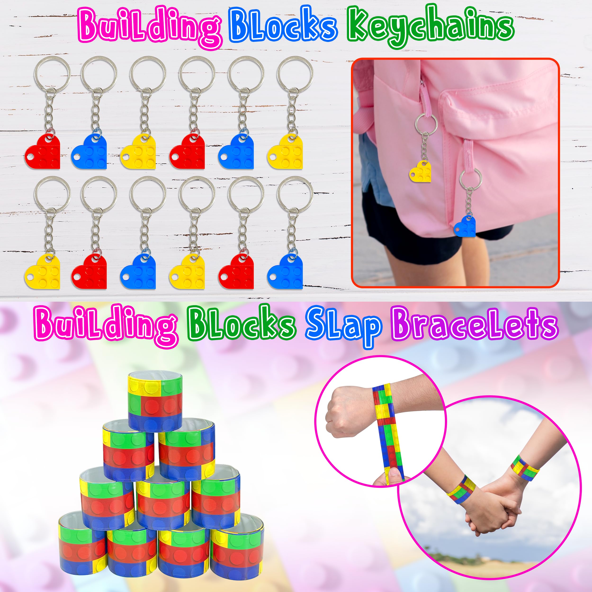 LINAYE 12 Packs Building Blocks Party Favors - 122 Pcs Birthday Party Favors Supplies with Goodie Bags, Animals Building Blocks, Notebooks, Tattoo Stickers Sheets Gift Bag Stuffers for Kids