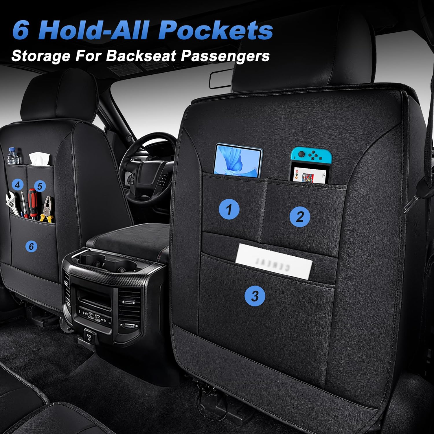 for Dodge Ram 1500 2012-2024 2025 2026 Seat Covers & Ram 2500 3500 2012-2026 Seat Cushion Cover with Faux Leather(2 Front Set,Black & Grey)