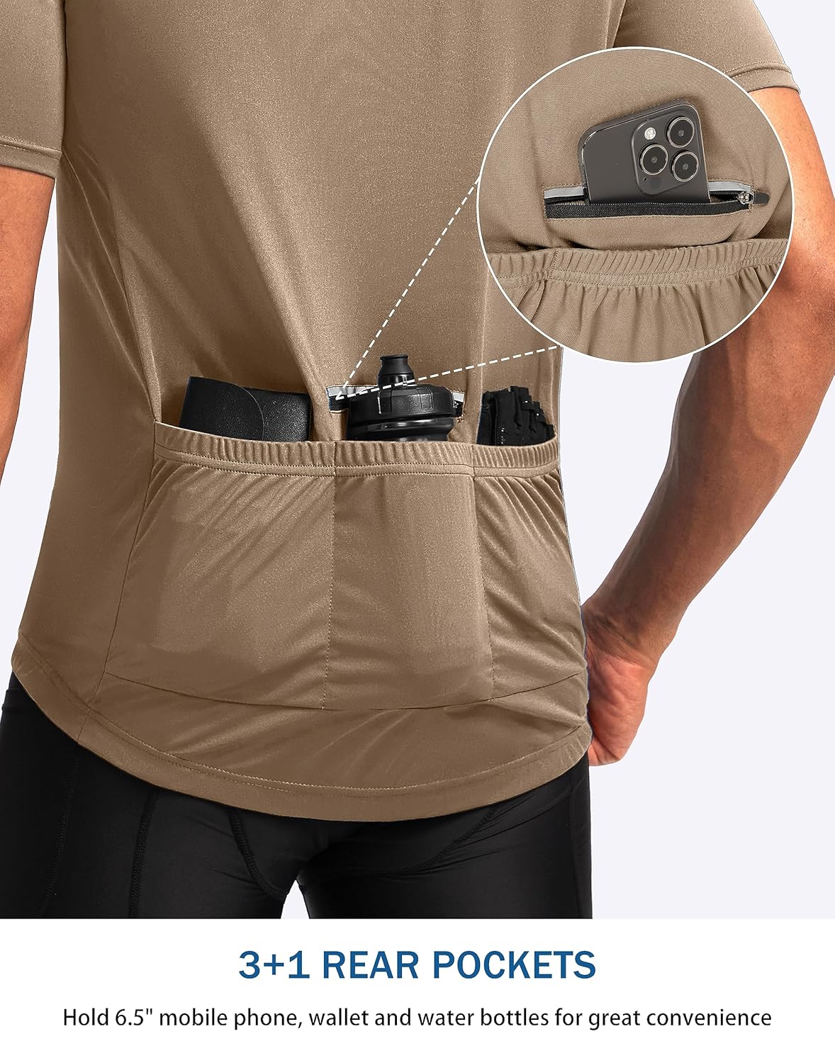 Bikewa Men's Cycling Jersey Moisture Wicking Short Sleeve UPF Half Zip Bike Road Riding Biking Shirts for Men Zipper Pockets - Image 3