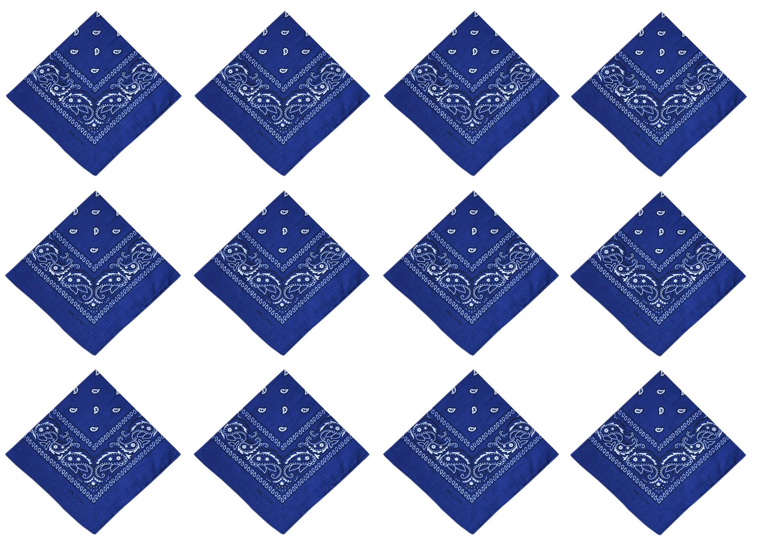 PURECITY Lot Grossiste 12 Bandana Foulard Coton Motif Paisley Cachemire - Plusieurs Coloris Disponibles (5# Bleu Roi)