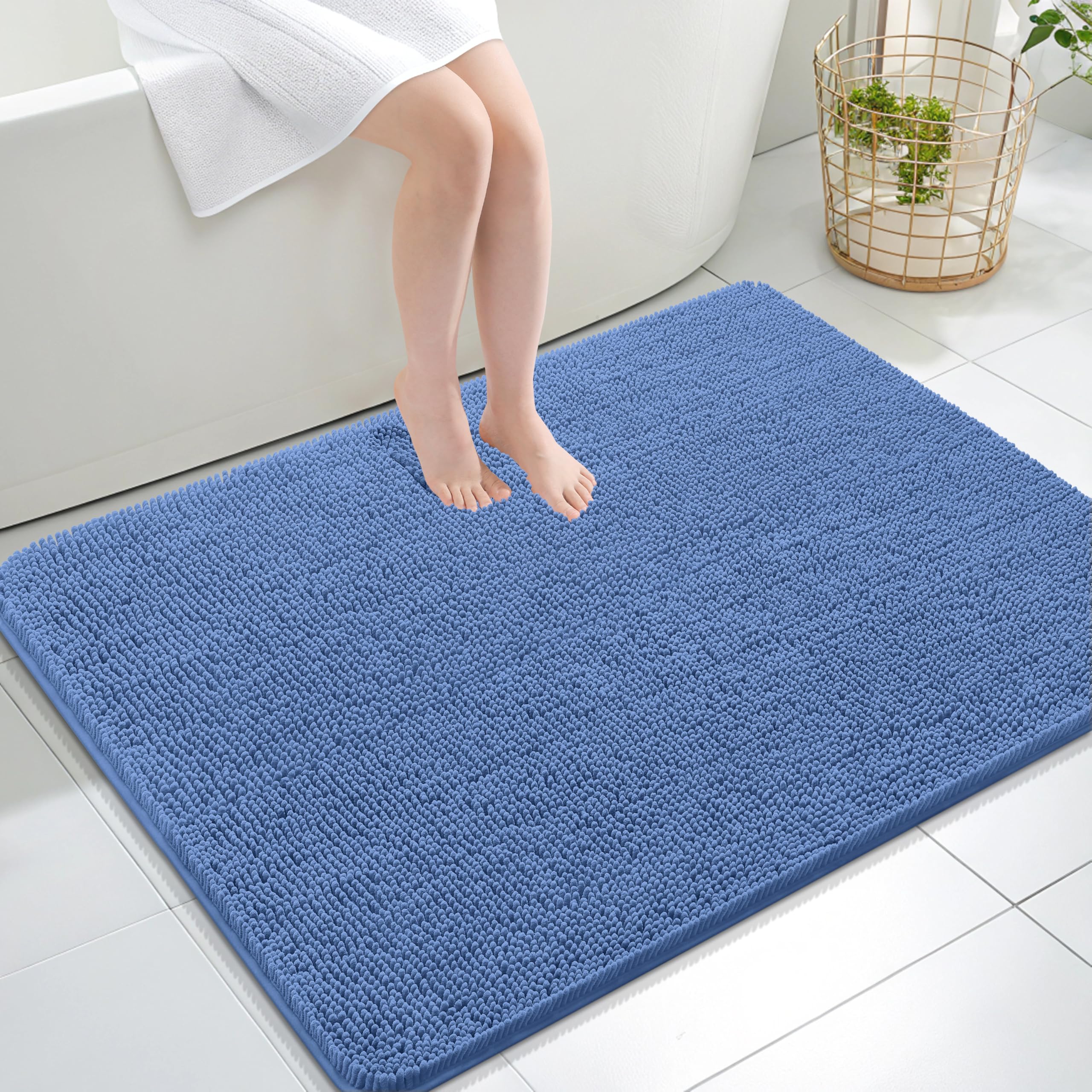 OLANLY Large Bathroom Rugs 40x32, Extra Soft Absorbent Chenille Bath Rugs | Cornflower Blue, Quick-Drying Rubber Backing, Washable Bath Mat for Bathroom Floor, Tub and Shower, Home Decor Accessories