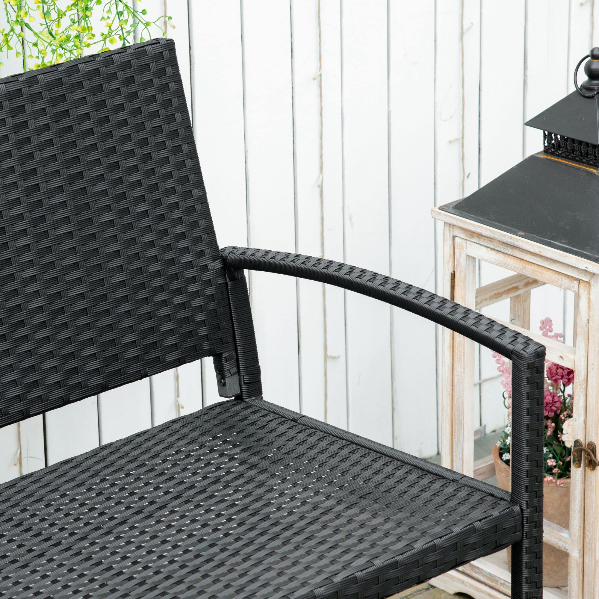 Outsunny Banco Jardín Lounge Silla 2 Plazas Muebles para Jardín Exterior Terraza 2 Plazas Ratán Sintético Carga 240kg 122x60x85 cm Marco Acero