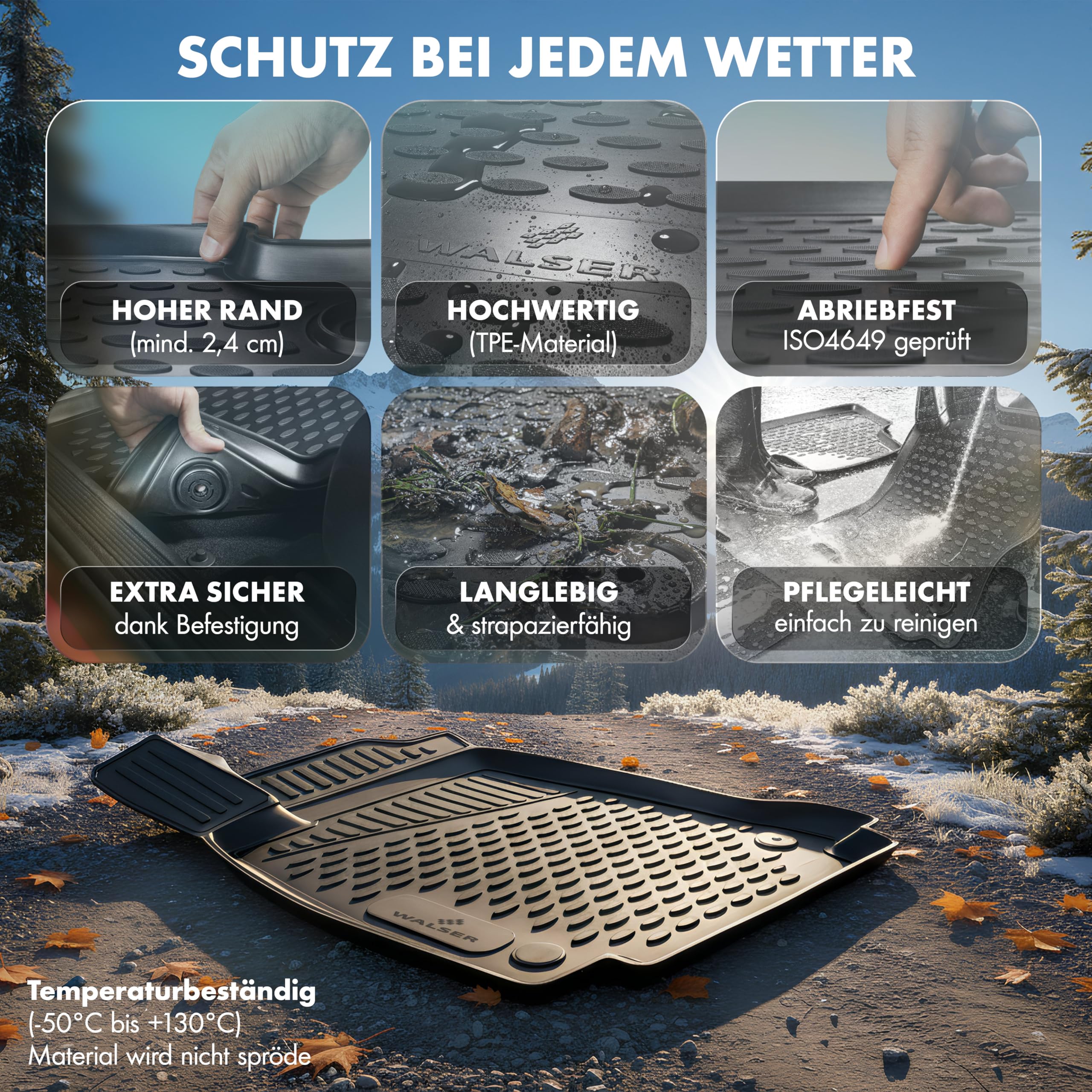 WALSER XTR Gummi Fussmatten Auto für Volvo XC60 2 2017-Heute, 100% passgenaue Auto Fußmatten, robuste Universal Fußmatte Auto, Gummimatten Auto, Auto Fussmatten Gummi, Auto Gummimatten