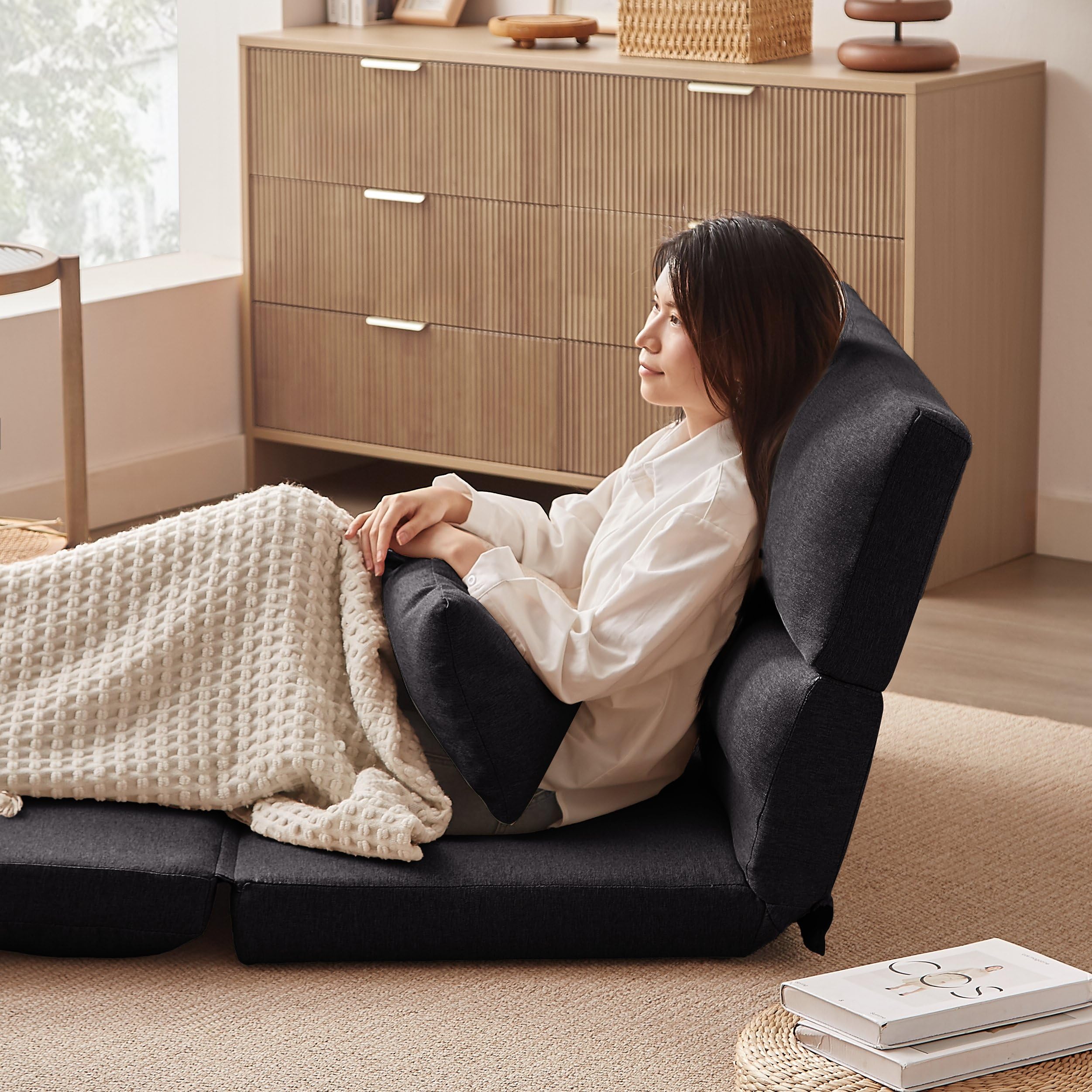 Amazon｜BNSPLY 座椅子 二人掛け 幅103cm 足180cmまで伸ばせる ロー 