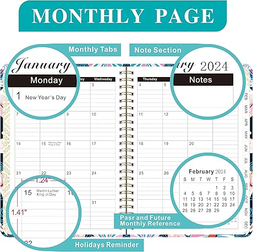 Miniatura 3 de Agenda 2024 – Agenda semanal y mensual 2024 con pestañas mensuales, enero 2024 a diciembre 2024, 8.5 x 6.2 pulgadas, bolsillo interior,