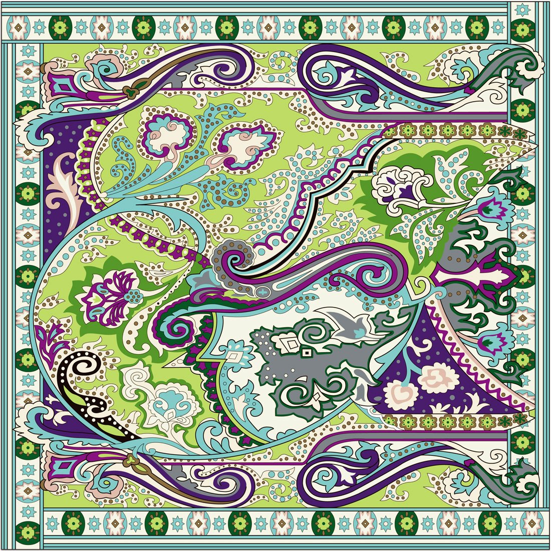 LORENZO CANA - Panno di seta da donna, 100% seta, XL, in raso di seta, 110 cm x 110 cm, con stampa multicolore Grün-türkis-violett 110 x 110 cm