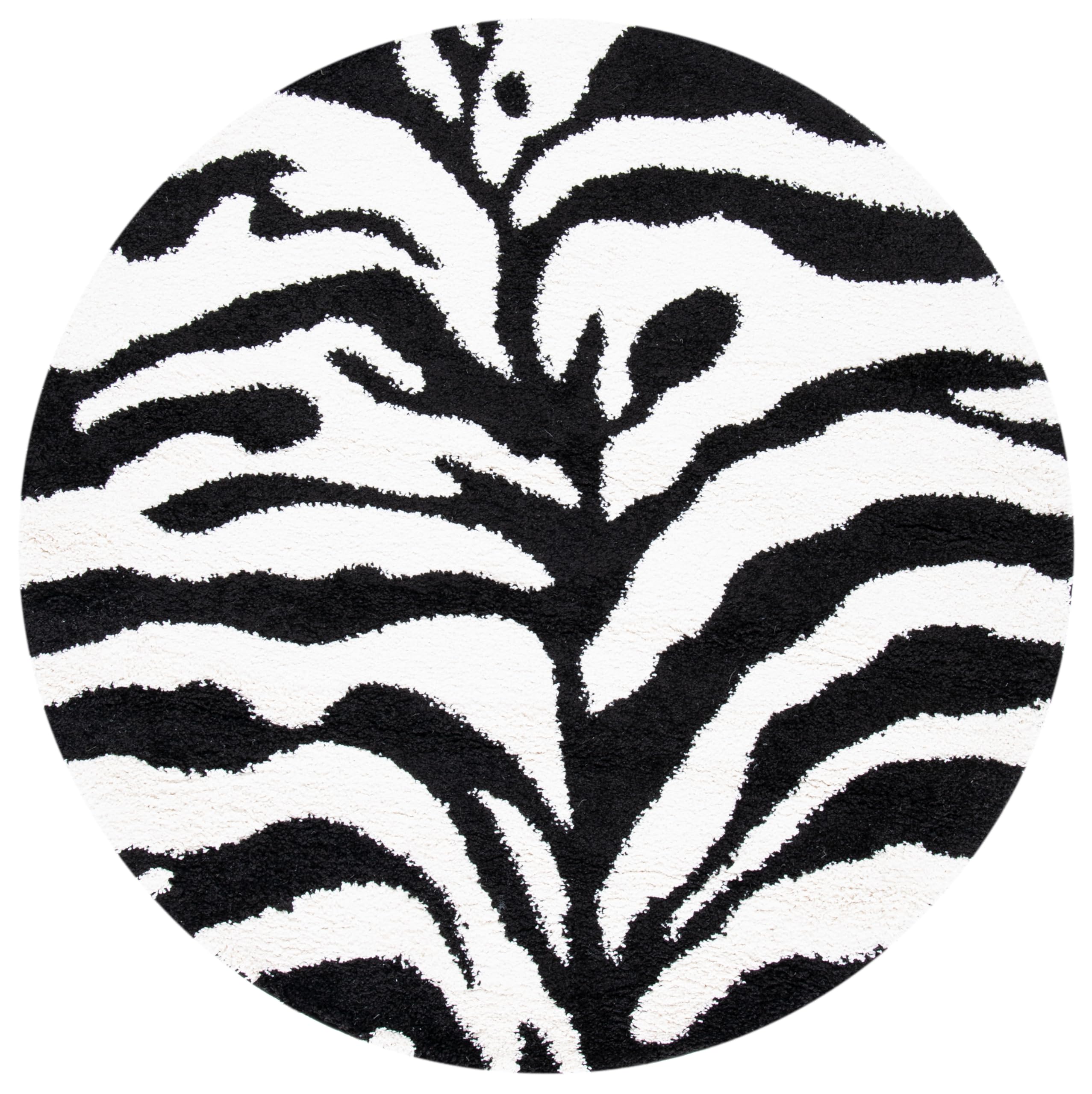 Safavieh Florida Shag Collection Shaggy Rug for Living Room Dining Room Bedroom High Pile Ivory and Black 48 x 48 Inch