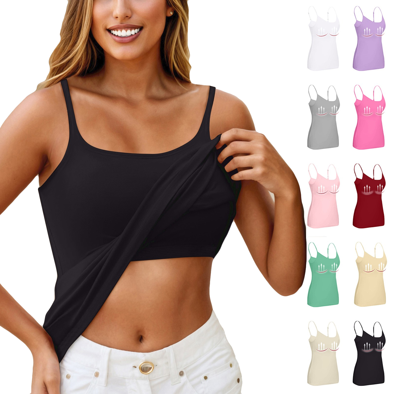 TTPSRY Shape Débardeur Gainant Femme Noir Taille M - Camisole Col V Avec Bretelles Réglables Et Soutien-gorge Intégré