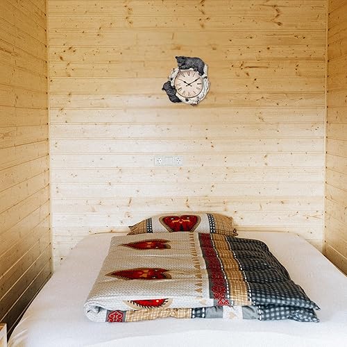 Miniatura 7 de Black Bear Cubs on Birch Woodland - Reloj de pared estilo cabaña, decoración de cabaña, 13.3 pulgadas de alto