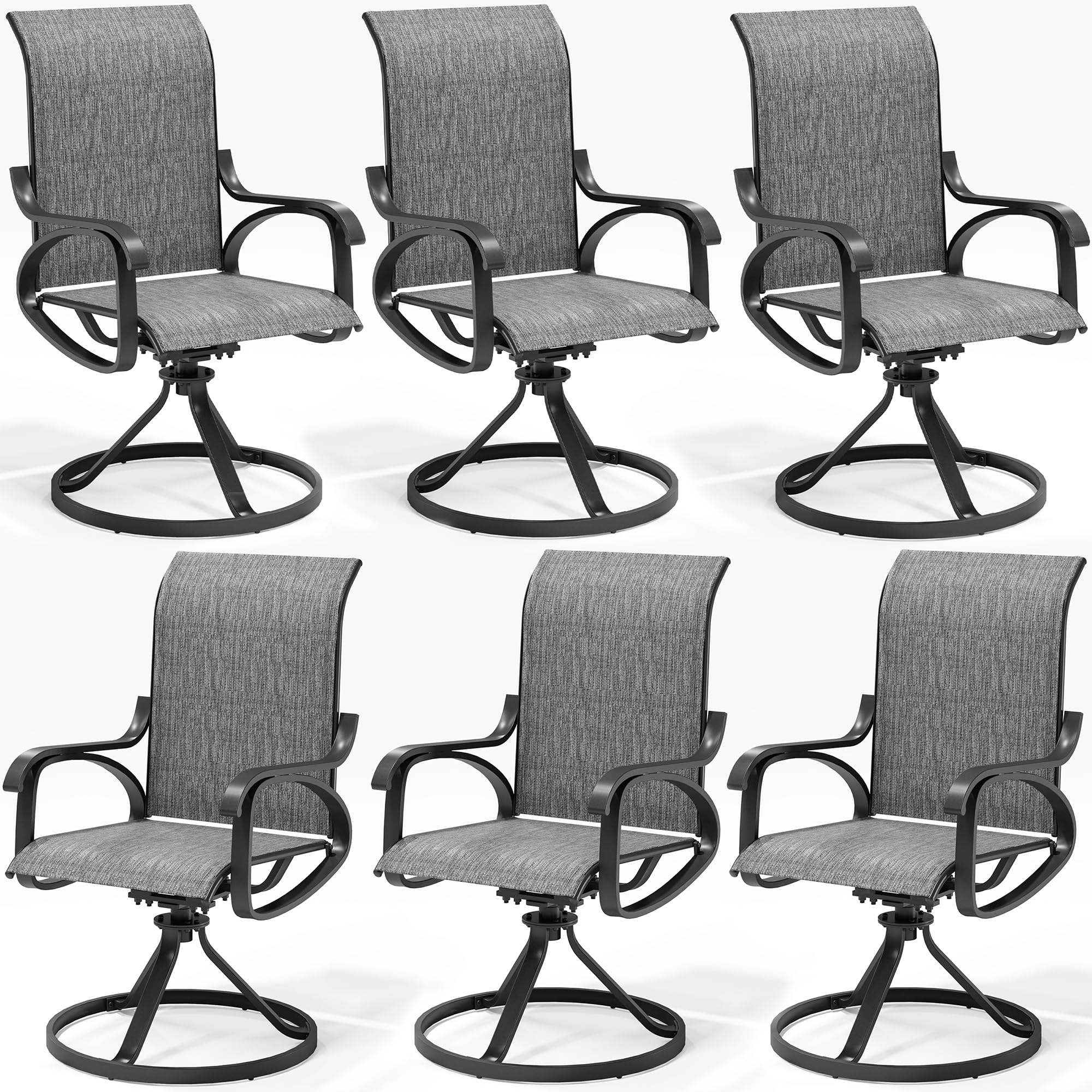 LOUVIXA Patio Swivel Chair Set of 6, All-Weather Patio Swivel Rocking Chair, High Back Patio Dining Chairs for Backyard, Porch, Lawn, Garden(6, Slate Grey)