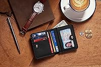 Vista 6 de Gostwo - Cartera compacta de piel genuina de lujo para mujer con bloqueo de RFID y ventana de identificación