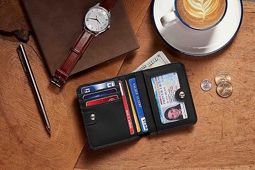 Vista 6 de Gostwo - Cartera compacta de piel genuina de lujo para mujer con bloqueo de RFID y ventana de identificación