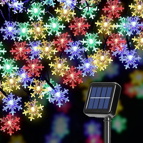 Miniatura 1 de Mudder Tira de 80 luces LED de Navidad más grandes de 33 pies con forma de copo de nieve, funciona con energía solar, tira de luces impermeables