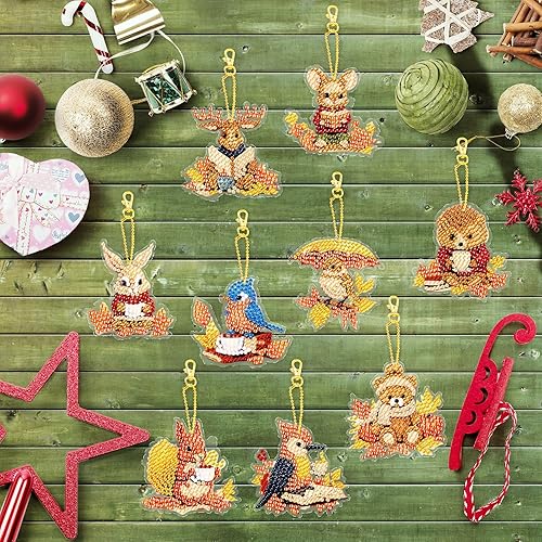 Miniatura 6 de YUE ZHE 9 llaveros de pintura de diamantes de animales, kits de arte de diamantes de animales para adultos, pintura 5D de doble cara para adultos,