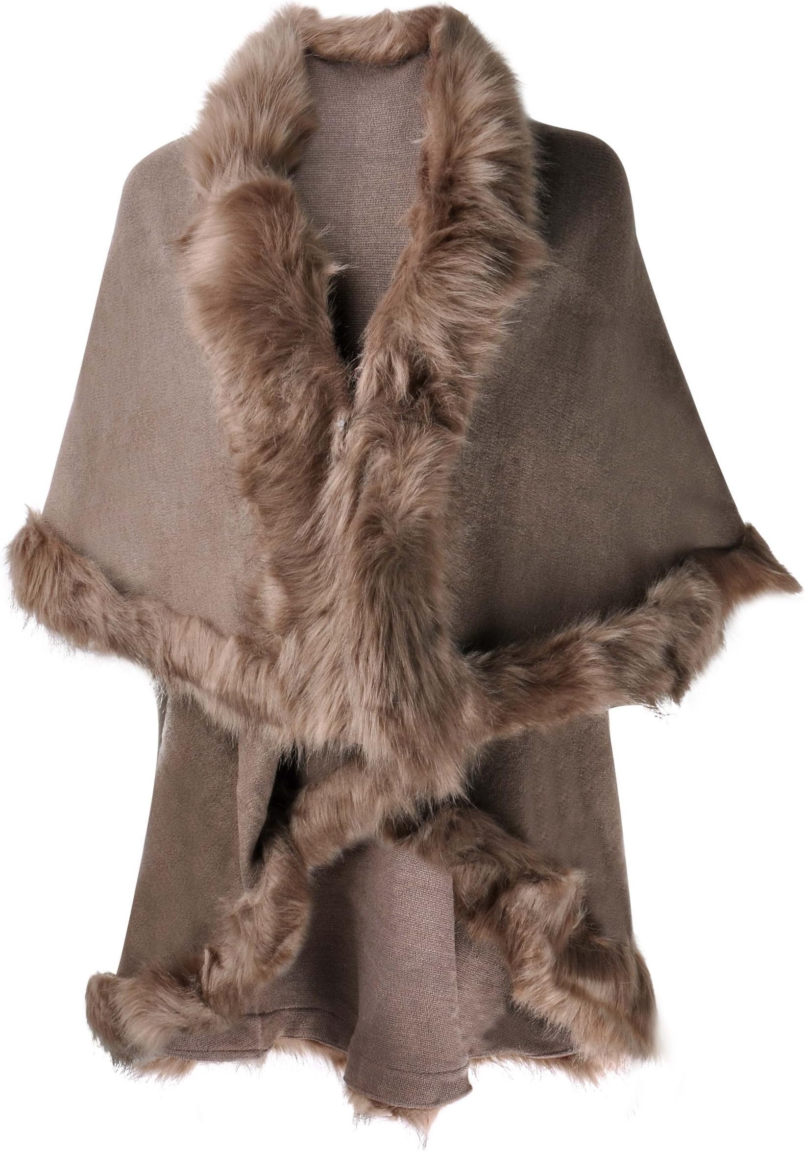 Women's Open Front Faux Fur Poncho Cape Cardigan Sweater Knitted Ponchos & Capes (pack of 1)