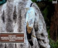 Vista 7 de Juego de cuerno de soplado rústico vikingo con soporte de madera y silbato, decoración de estilo tribal auténtico e instrumento de trompeta