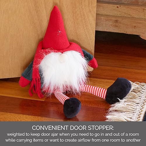 Miniatura 3 de Elements Tope de puerta de tela ponderada de gnomo rojo de 5 x 5 x 10.23 pulgadas