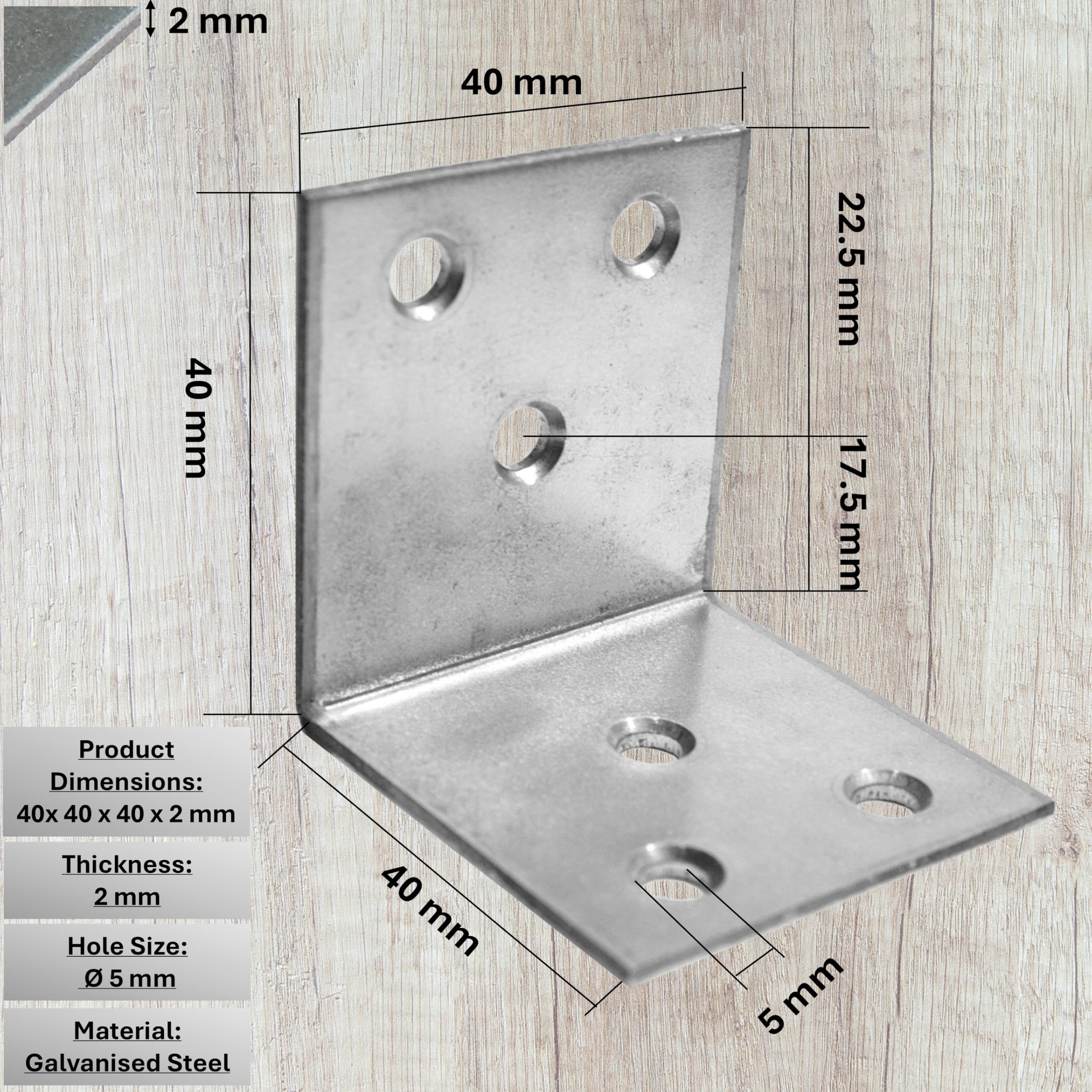 BOLIST 10 Pcs Angle Brackets for Wood 40 x 40 x 40 x 2 (mm) Corner Bracket L Shaped Brackets Metal Braces Galvanized Steel Heavy Duty for Fixing Furniture Shelves Timber Sleeper - Image 2