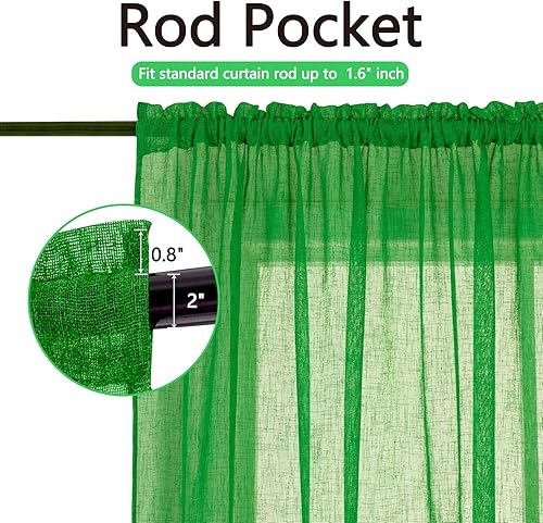 Miniatura 2 de Tony's collection Cortinas semitraslúcidas con textura de lino sintético esmeralda de 63 pulgadas de largo para dormitorio, habitación de los niños,