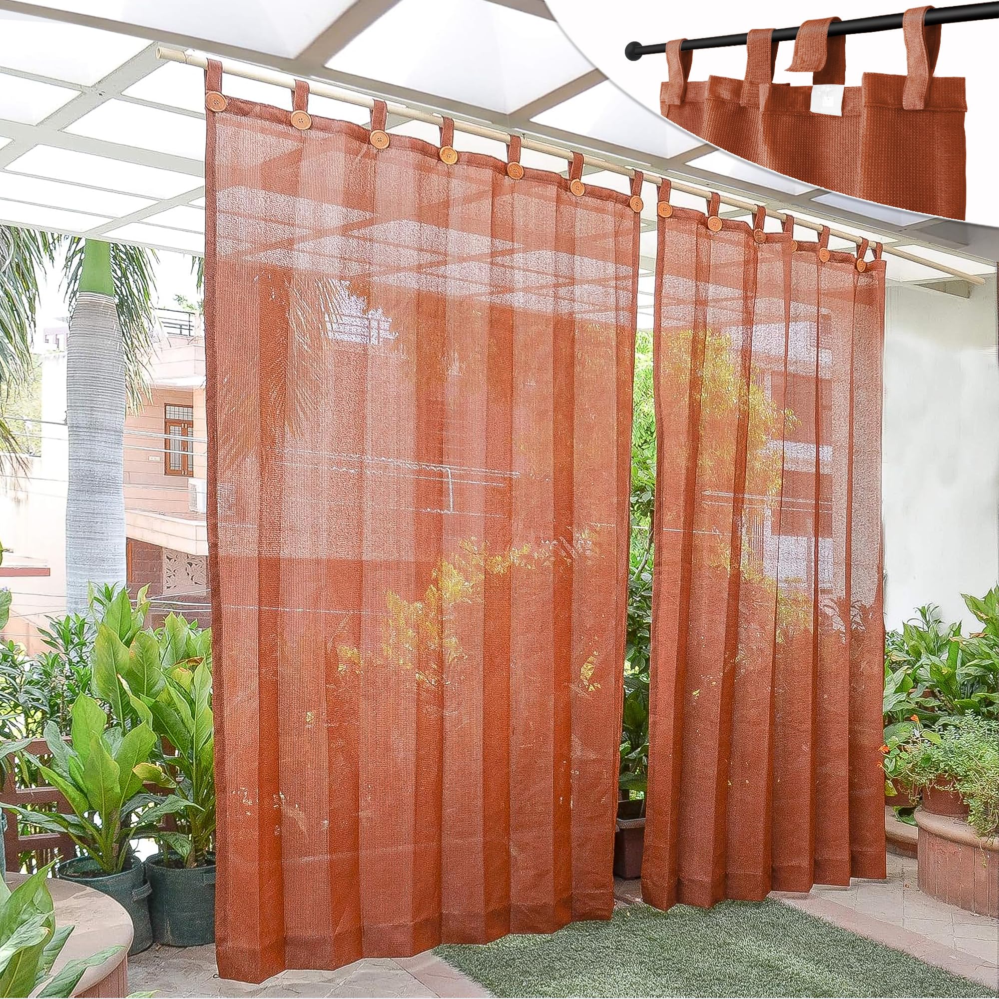 HIPPO High Density Polyethylene 150 GSM Outdoor Loop Curtains Sun Blocking, UV Protection, Light-Filtering Balcony Curtain (Brown, 4.5FTX4.5FT, 1PC)-image-37