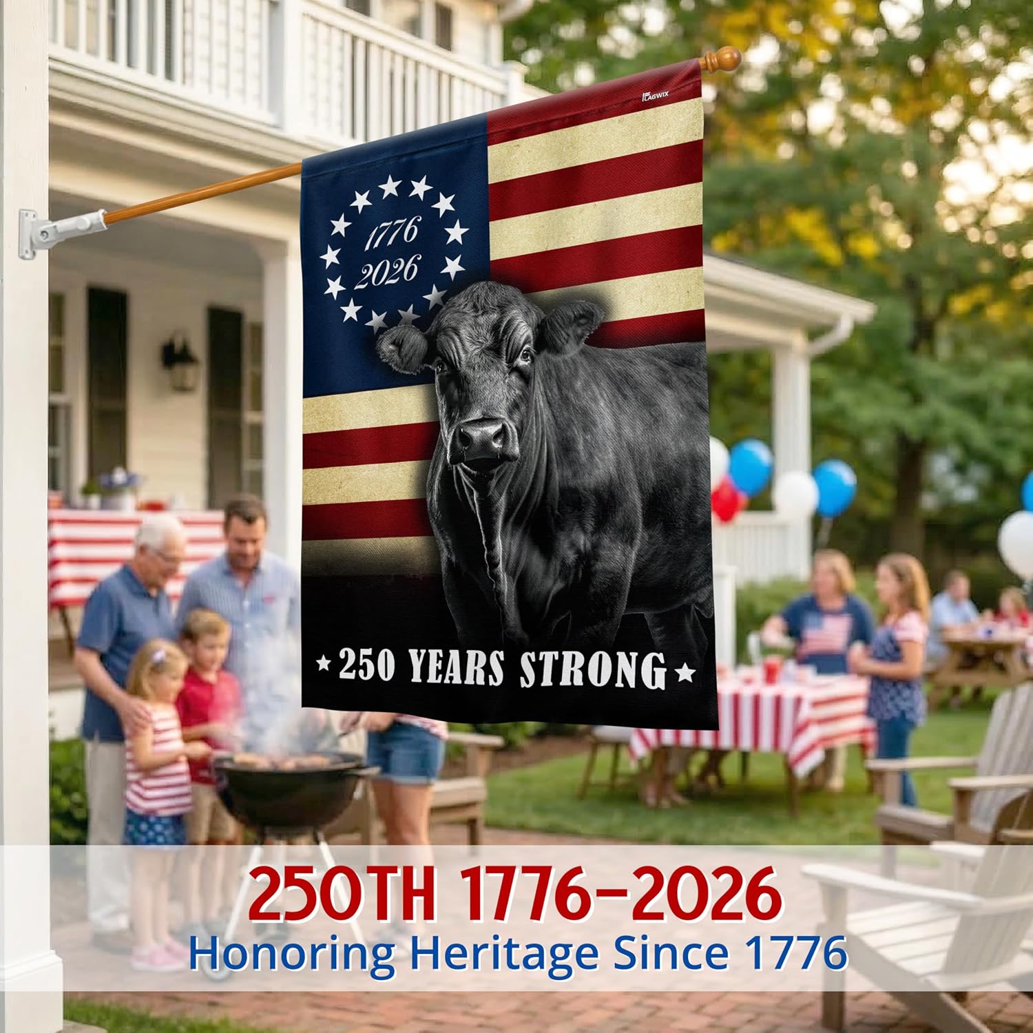 FLAGWIX 250 Years Anniversary Cattle Flag - Polyester Double-sided Yard Flags For Outside House Flag (29.5" x 39.5") - 4th of July Decorations for Home Yard Garden Decor Banner, Gifts For Men Women