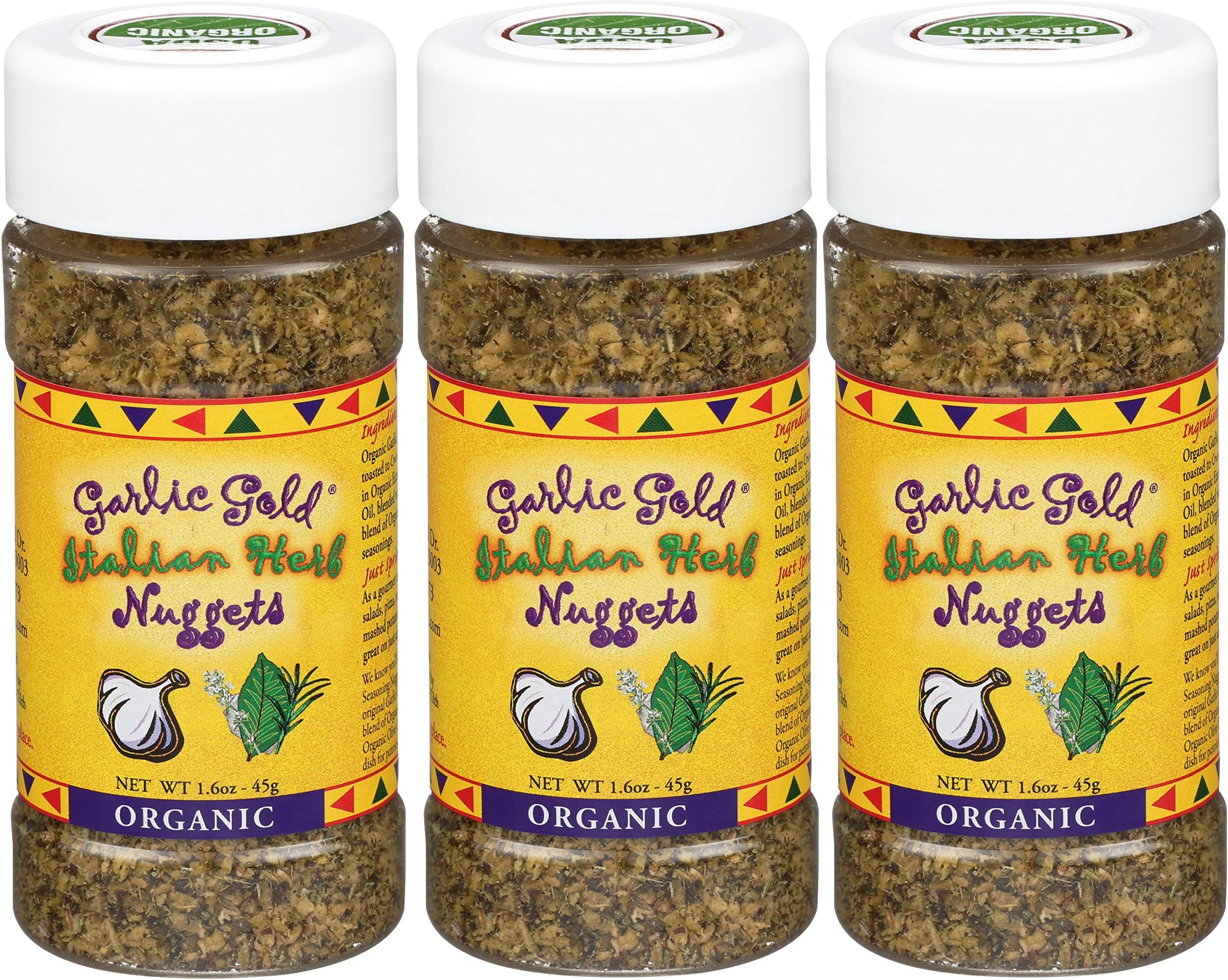 Certified Organic Toasted Garlic Nuggets – Italian Herb, Great Herb Seasoning, Paleo, Vegan, Keto, Gluten-Free, (1.6 oz Pack of 3)