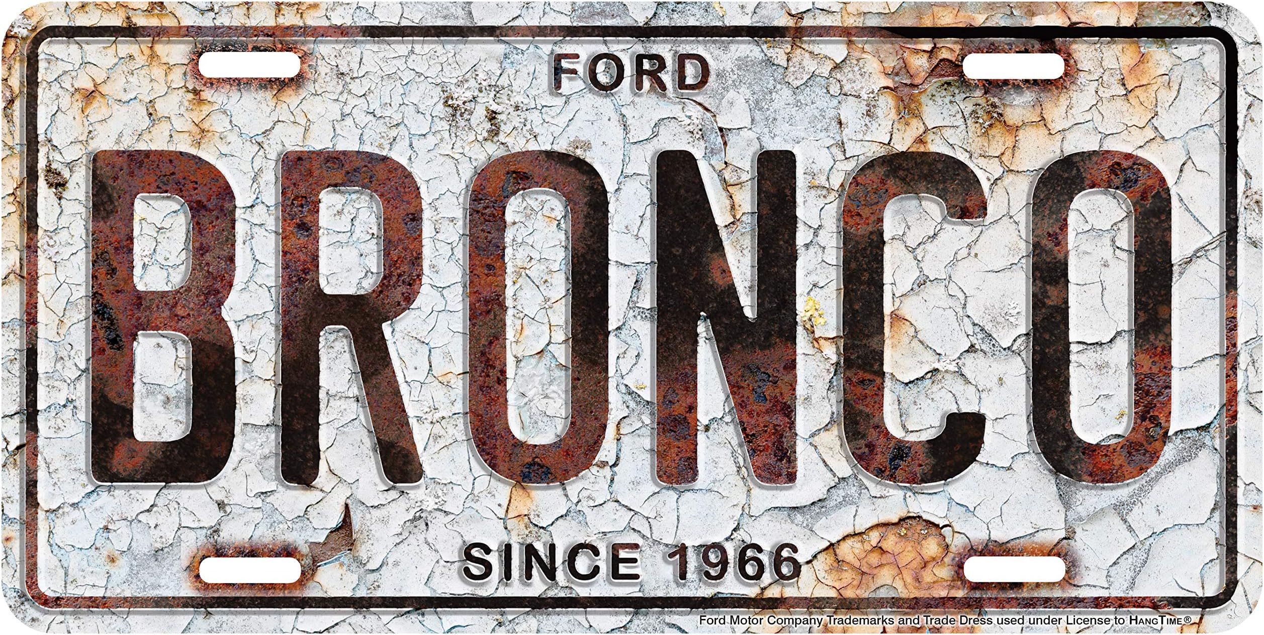 HangTime Ford Bronco Metal License Plate 6 x 12 with Rust Background