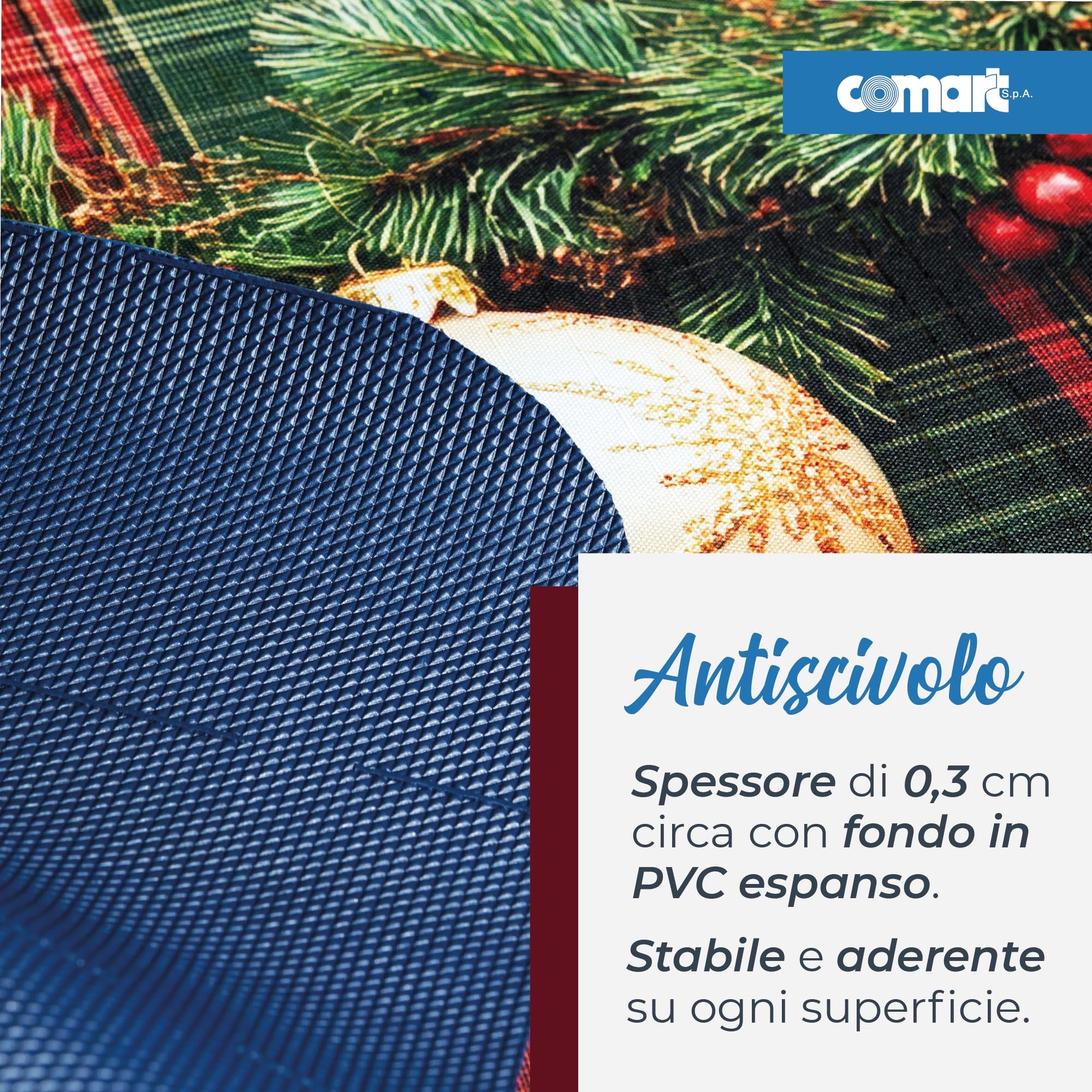 Comart - Tappeto Cucina Austin - Palline Natale 50x230cm - Antiscivolo