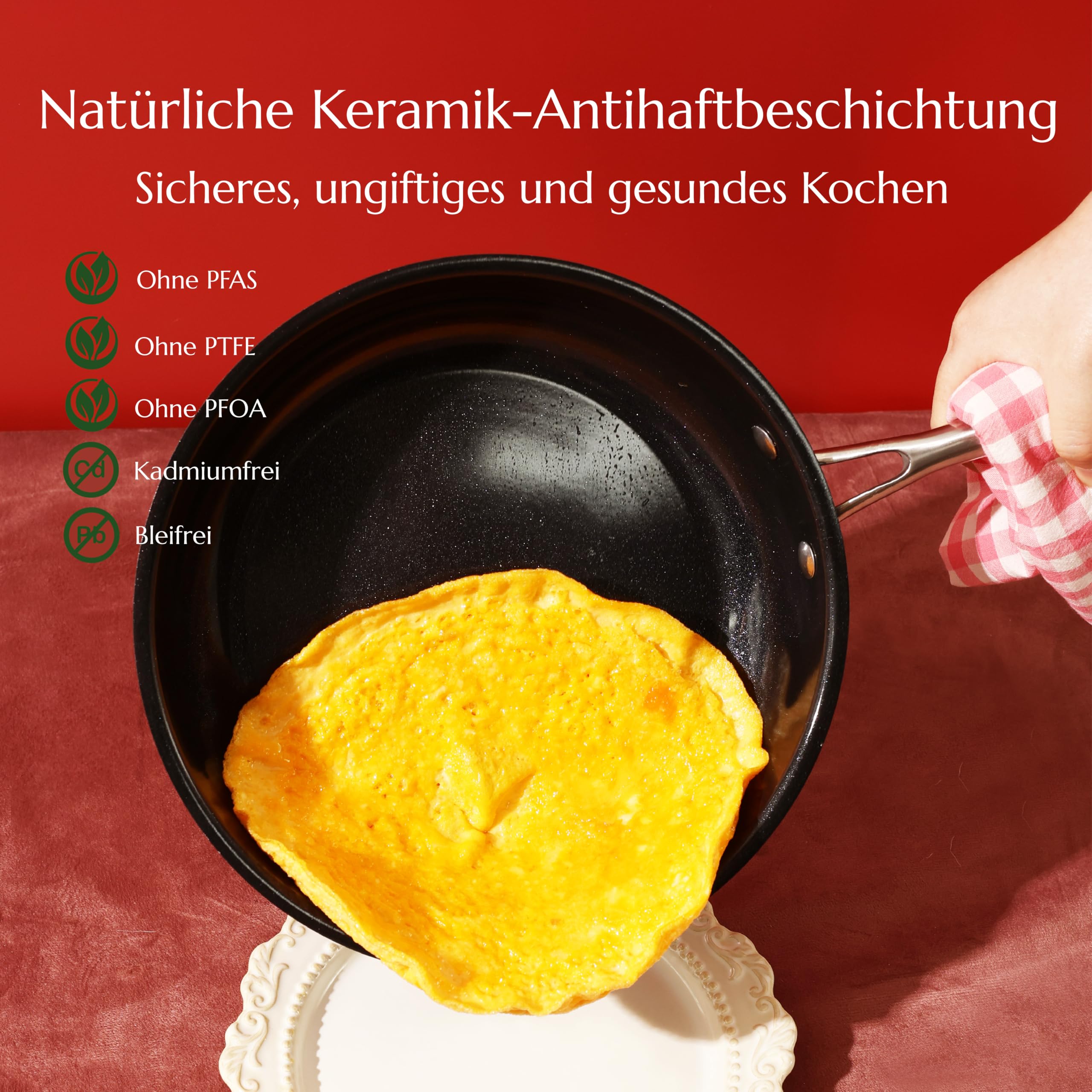UUKRAVE Keramik Bratpfannen ohne Teflon, Pfannenset Induktion, Keramikpfanne ohne ptfe und pfoa 20/24/28 cm Ceramic Pfanne für Alle Herdarten Backofenfest, Spülmaschinenfest (Schwarz)