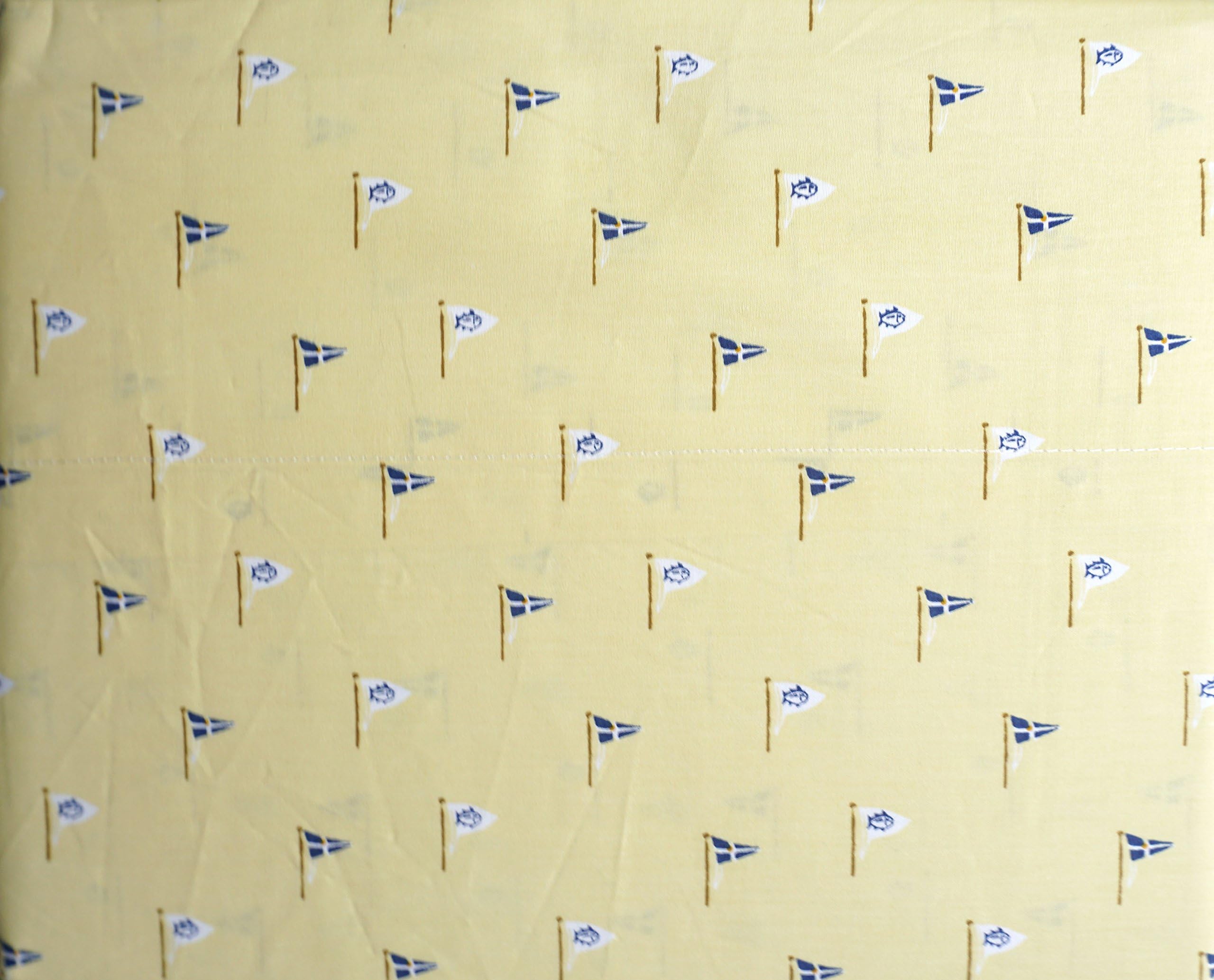 Southern Tide Bedding 4 Piece Printed Cotton Queen Sheet Set White and Blue Yachting Pennants Flags on a Yellow Background -- Yacht Club