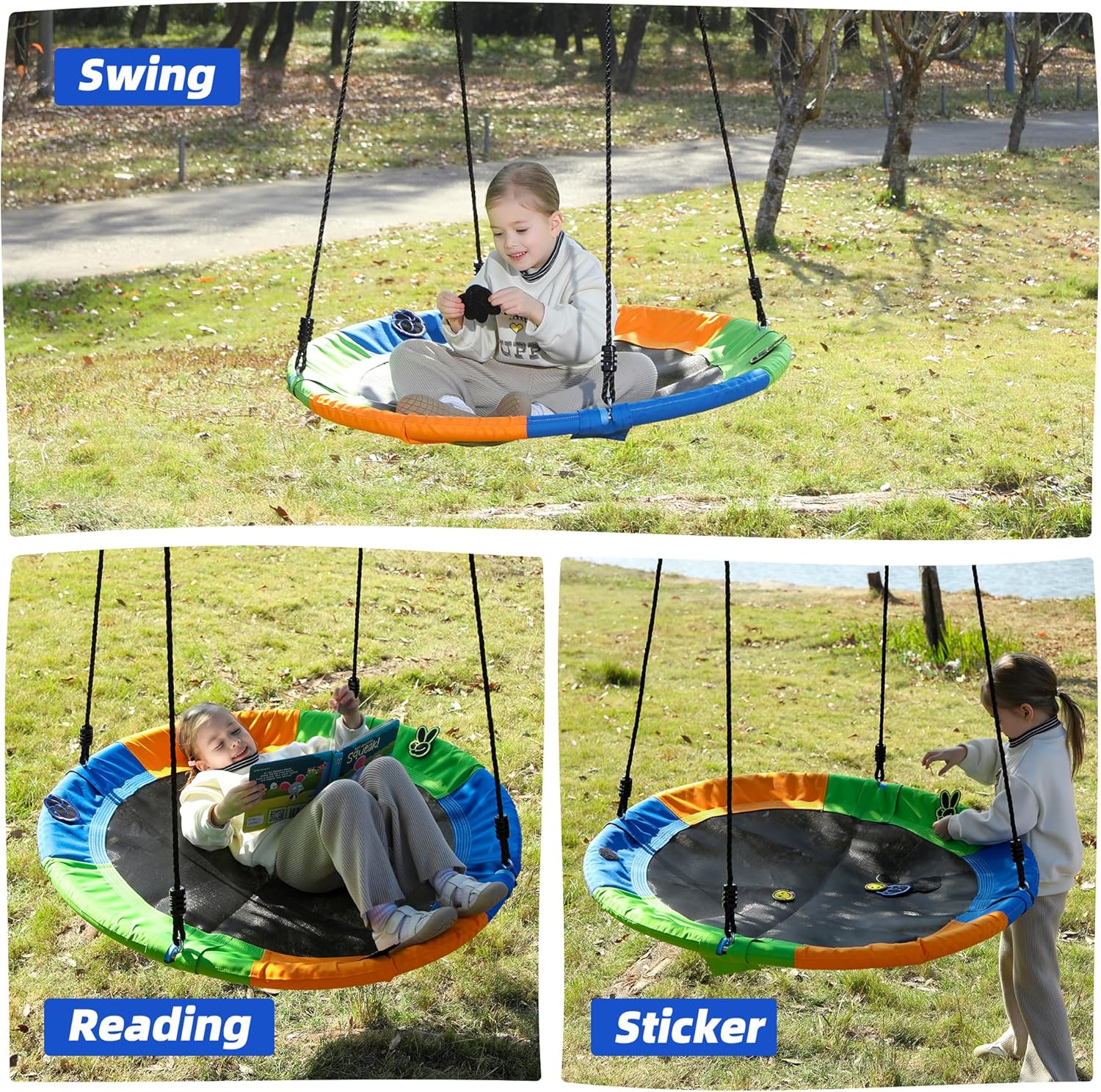 Saucer Tree Swing Seat for Kids 40 Inch Outdoor Round Tree Swing for Children Heavy Duty Safe Durable Easy Install for Backyard