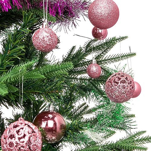 Miniatura 5 de Aitsite Juego de 100 adornos para árbol de Navidad, miniesferas inastillables para adornos navideños (rosa)