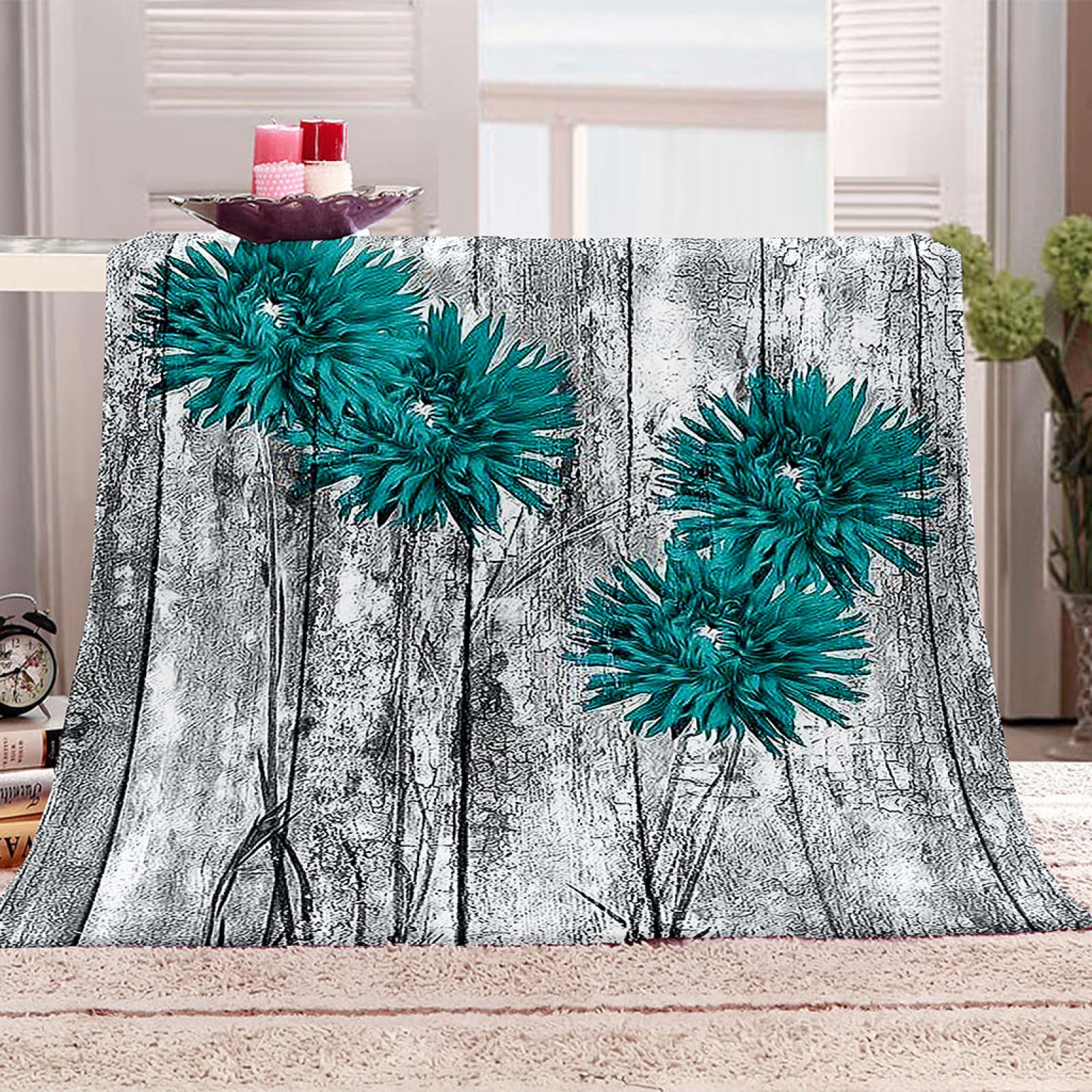 Couverture personnalisée en flanelle premium au design vintage floral vert 140x200cm